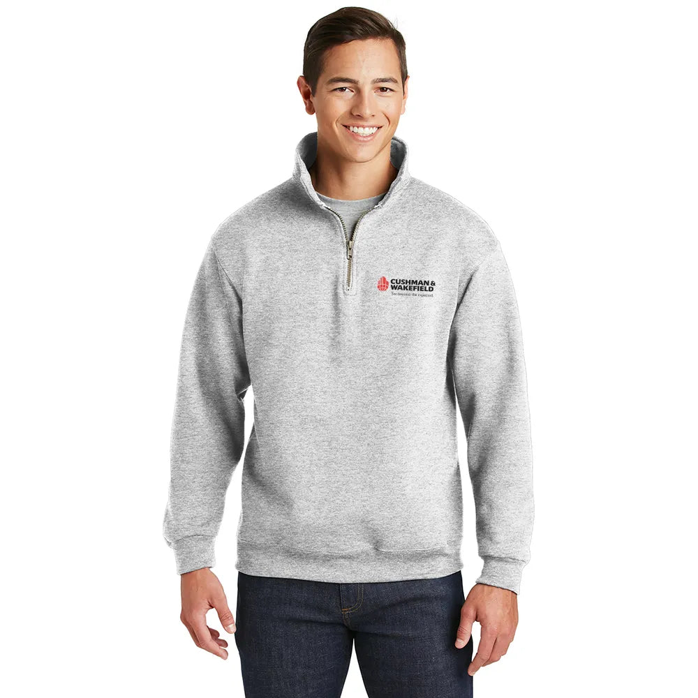 JERZEES SUPER SWEATS NuBlend 1/4-Zip Sweatshirt with Cadet Collar Decorated - Oxford Grey(PMS 423C)