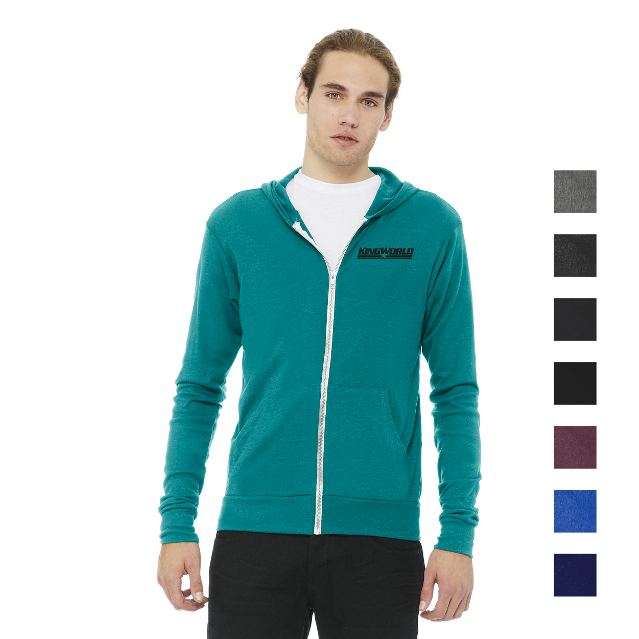 BELLA+CANVAS Unisex Triblend Full-Zip Lightweight Hoodie Decorated - True Royal Blue Triblend (PMS 286CP)