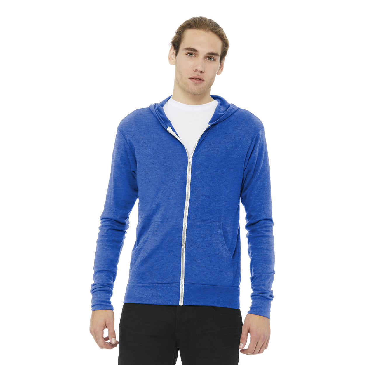 BELLA+CANVAS Unisex Triblend Full-Zip Lightweight Hoodie Decorated