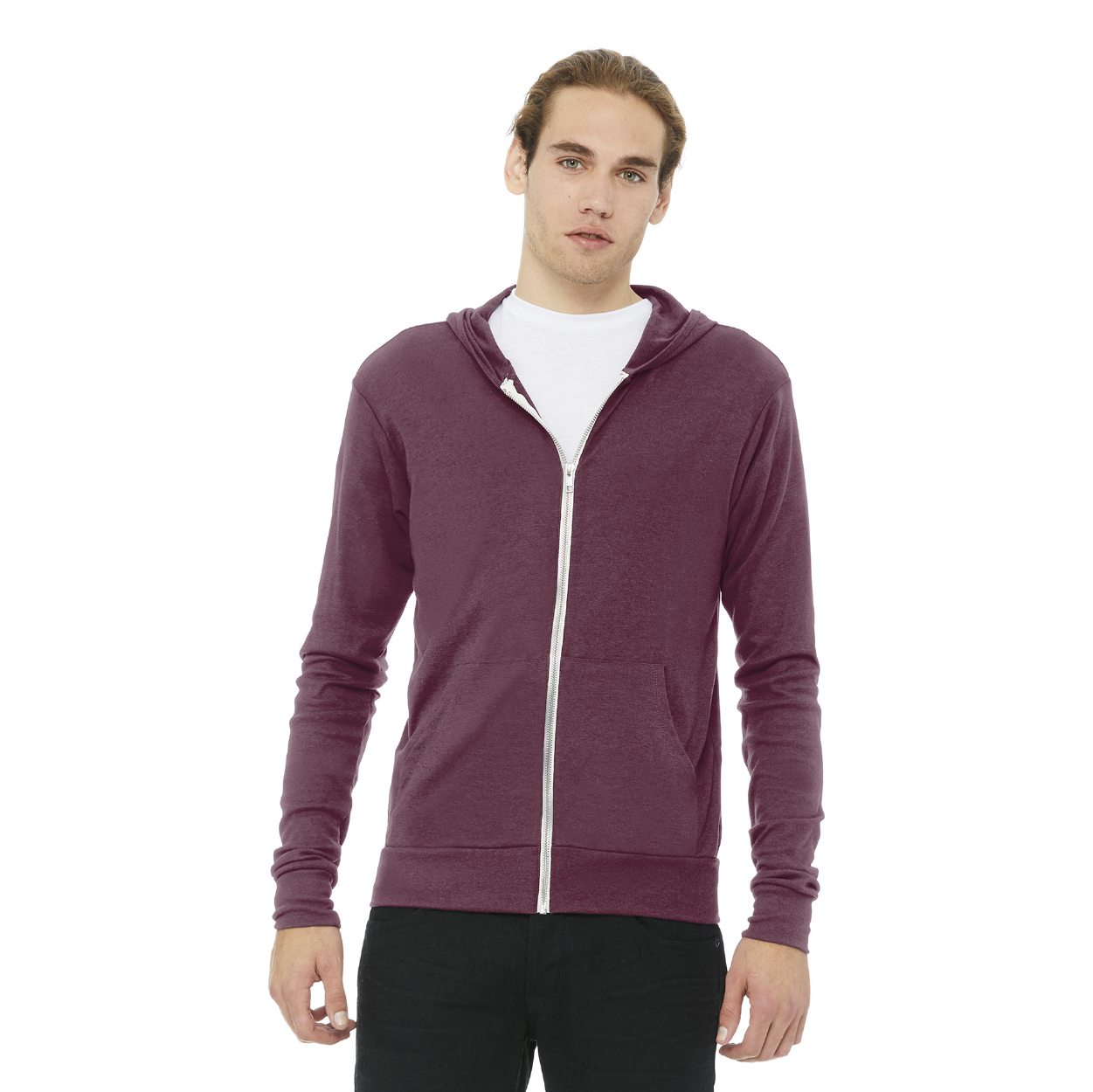 BELLA+CANVAS Unisex Triblend Full-Zip Lightweight Hoodie Decorated