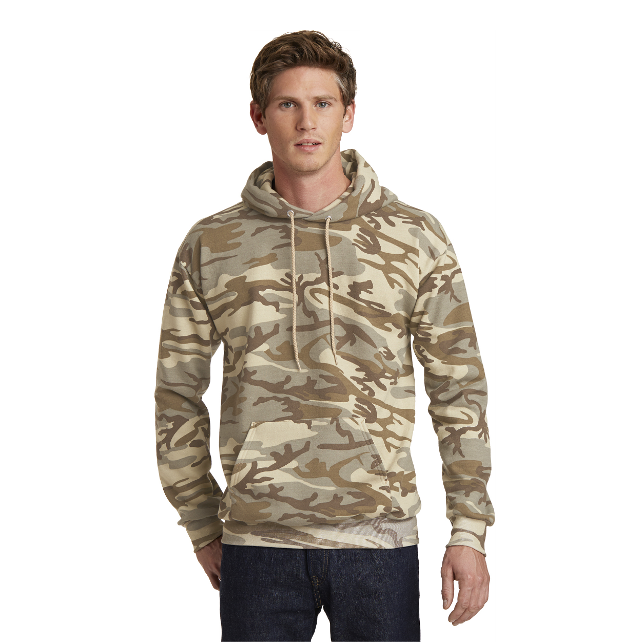 Port & Company Core Fleece Camo Pullover Hooded Sweatshirt Decorated - Heather Navy Blue Camo