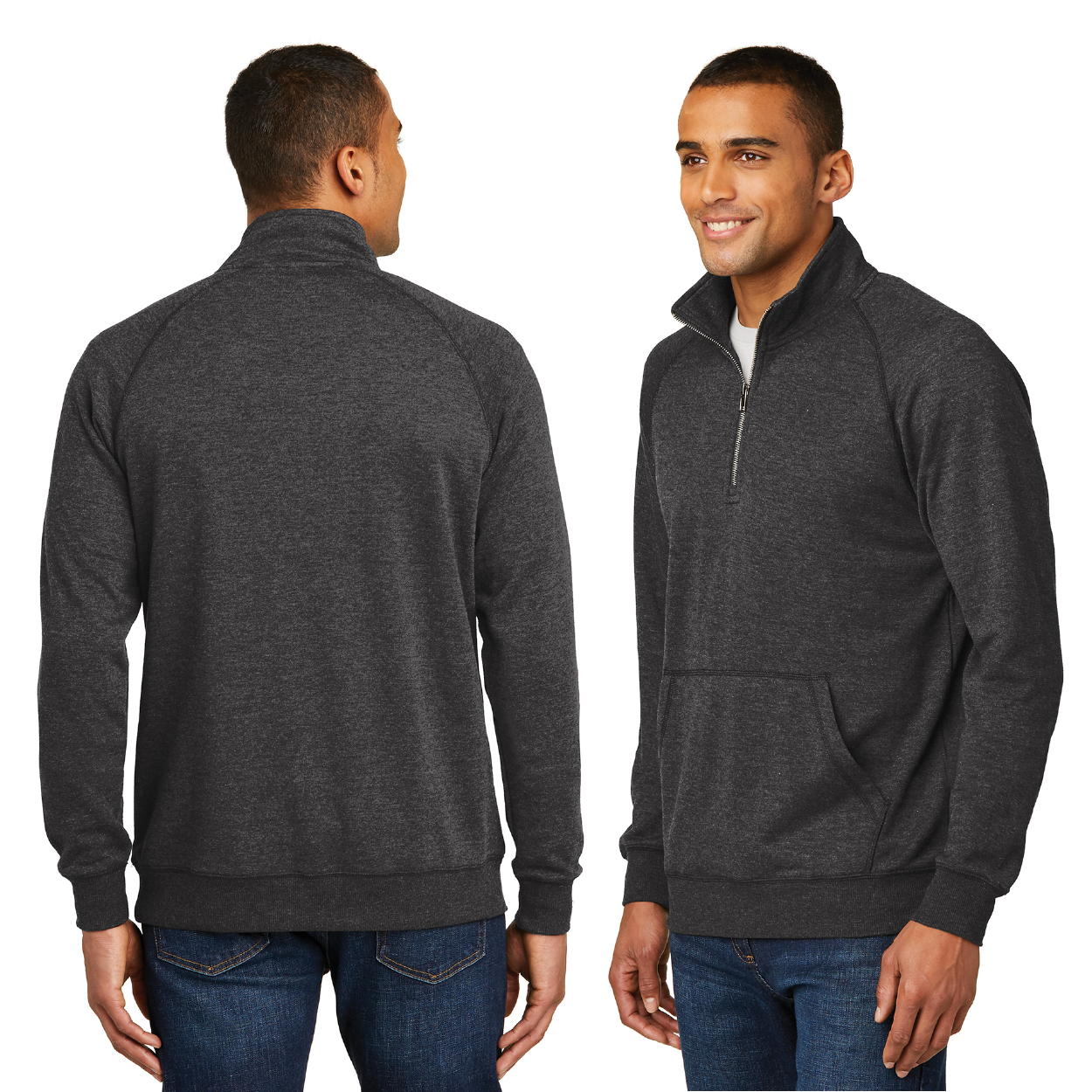 District Lightweight Fleece 1/4-Zip Decorated - Heathered Deep Royal Blue