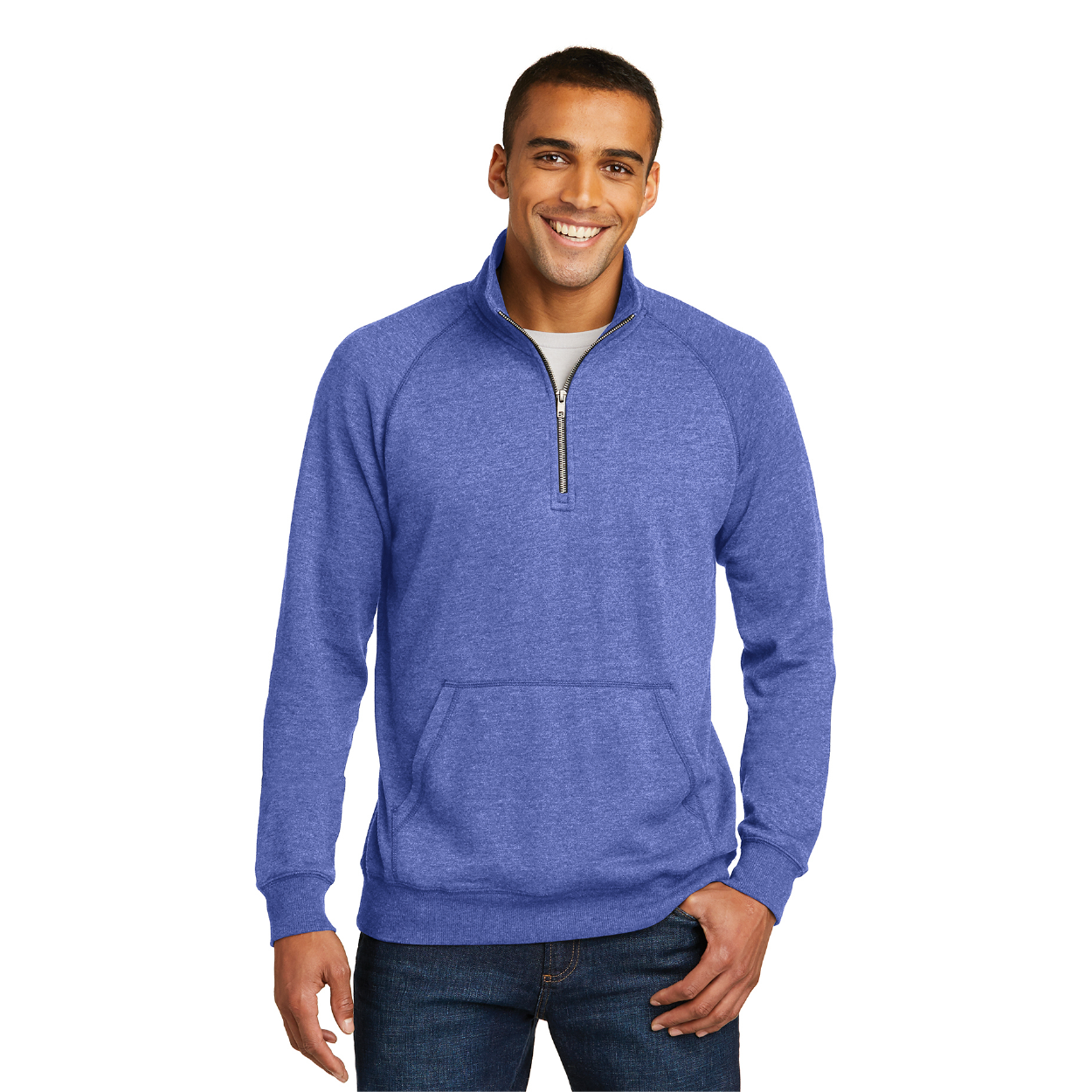 District Lightweight Fleece 1/4-Zip Decorated - Heathered Navy Blue