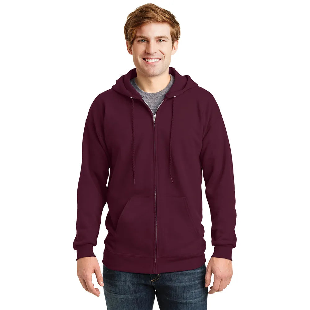 Hanes Ultimate Cotton - Full-Zip Hooded Sweatshirt Decorated - Maroon Red (PMS 504C)
