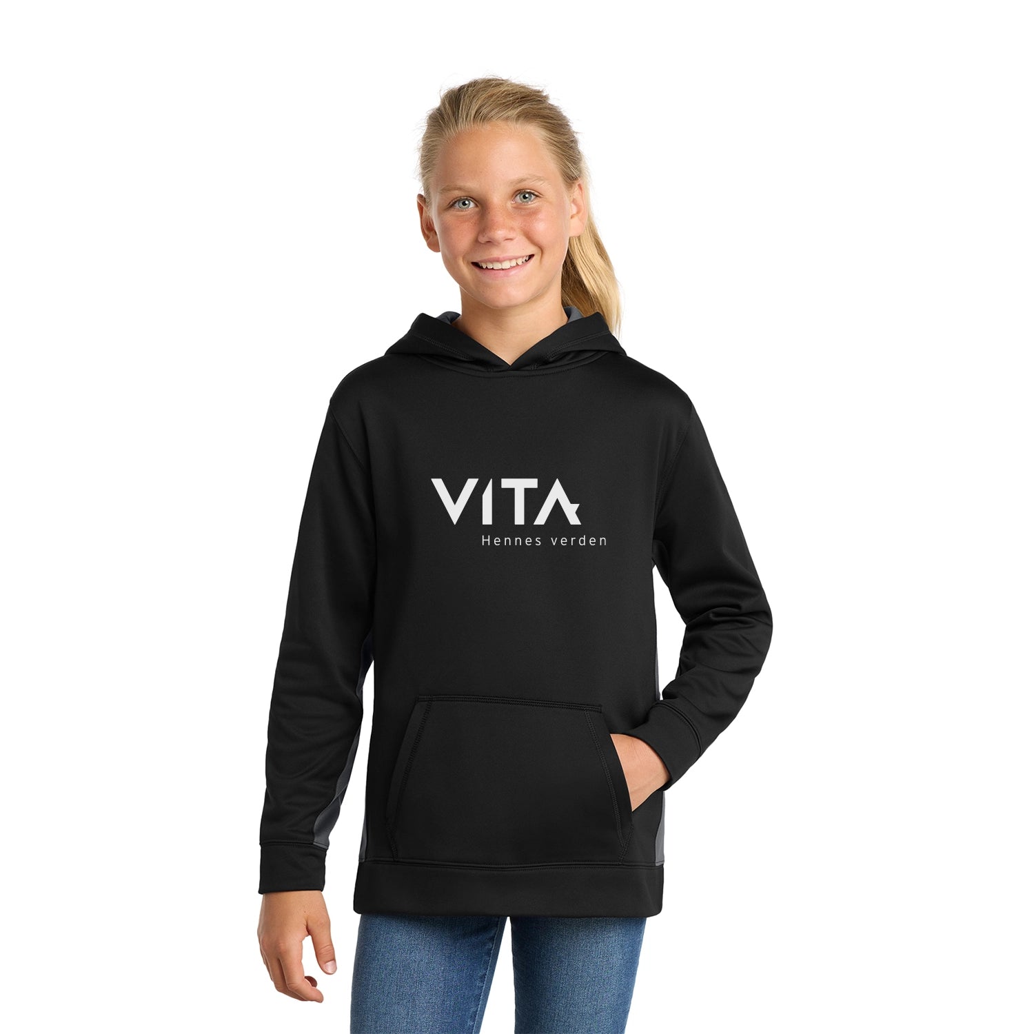 SportTek Decorated Youth SportWick® Fleece Colorblock Hooded Pullover