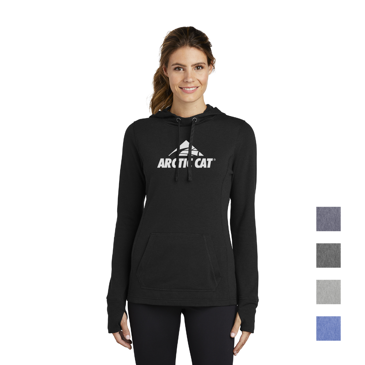 Sport-Tek Women's PosiCharge Tri-Blend Wicking Fleece Hooded Pullover Decorated - Dark Grey Heather