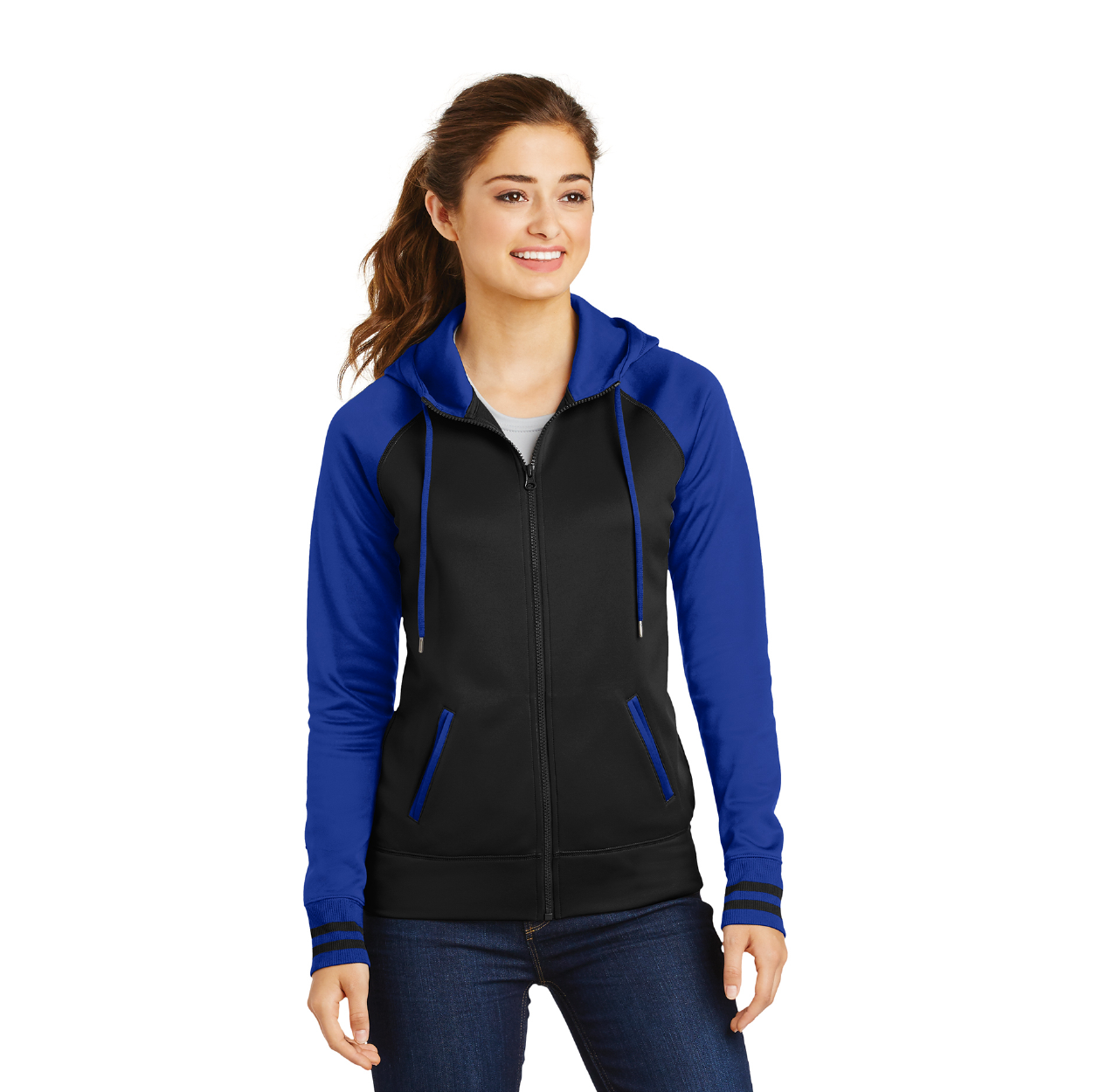 Sport-Tek Women's Sport-Wick Varsity Fleece Full-Zip Hooded Embroidered Jacket Decorated
