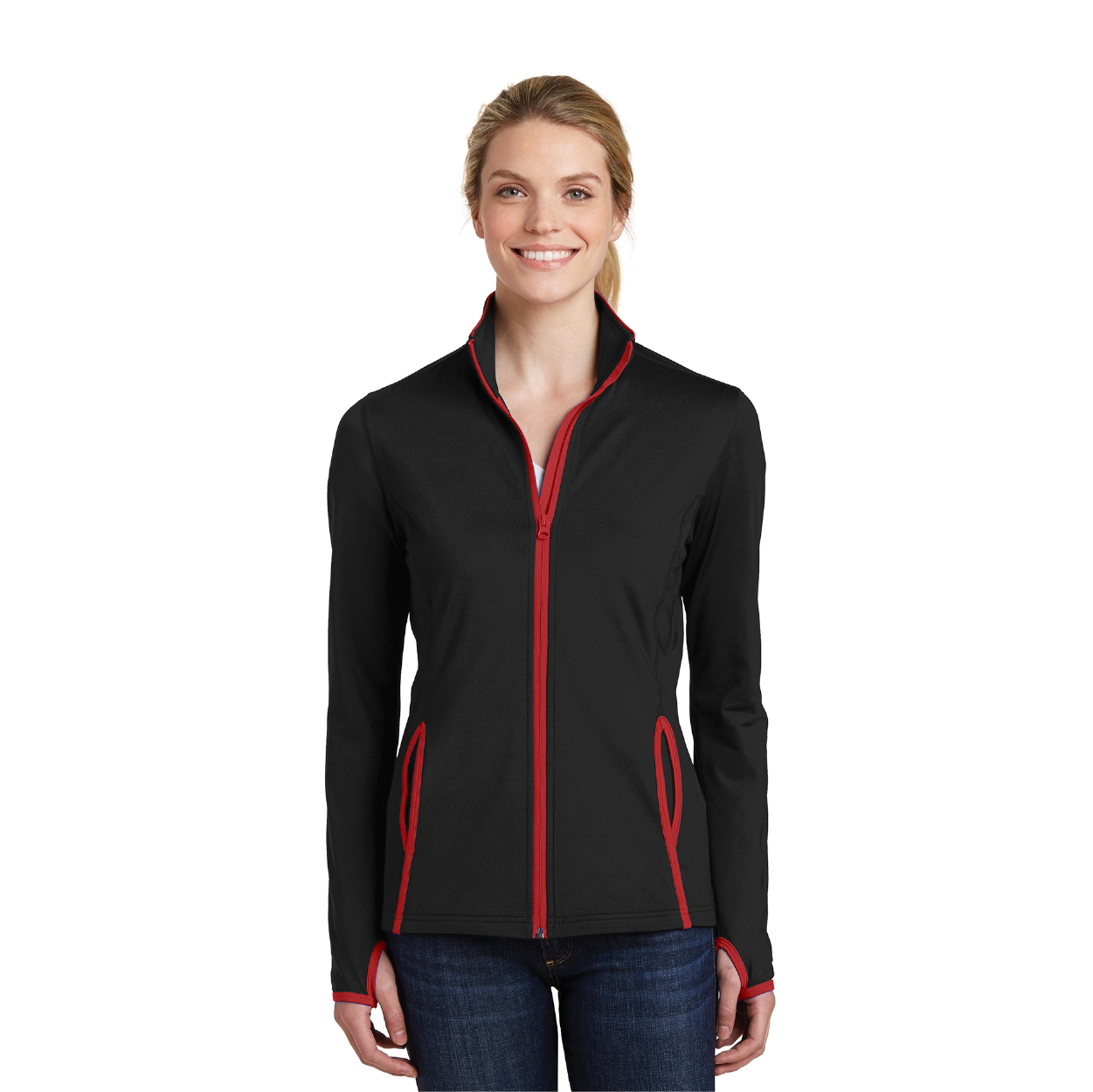 Sport-Tek Women's Sport-Wick Stretch Contrast Full-Zip Embroidered Jacket Decorated