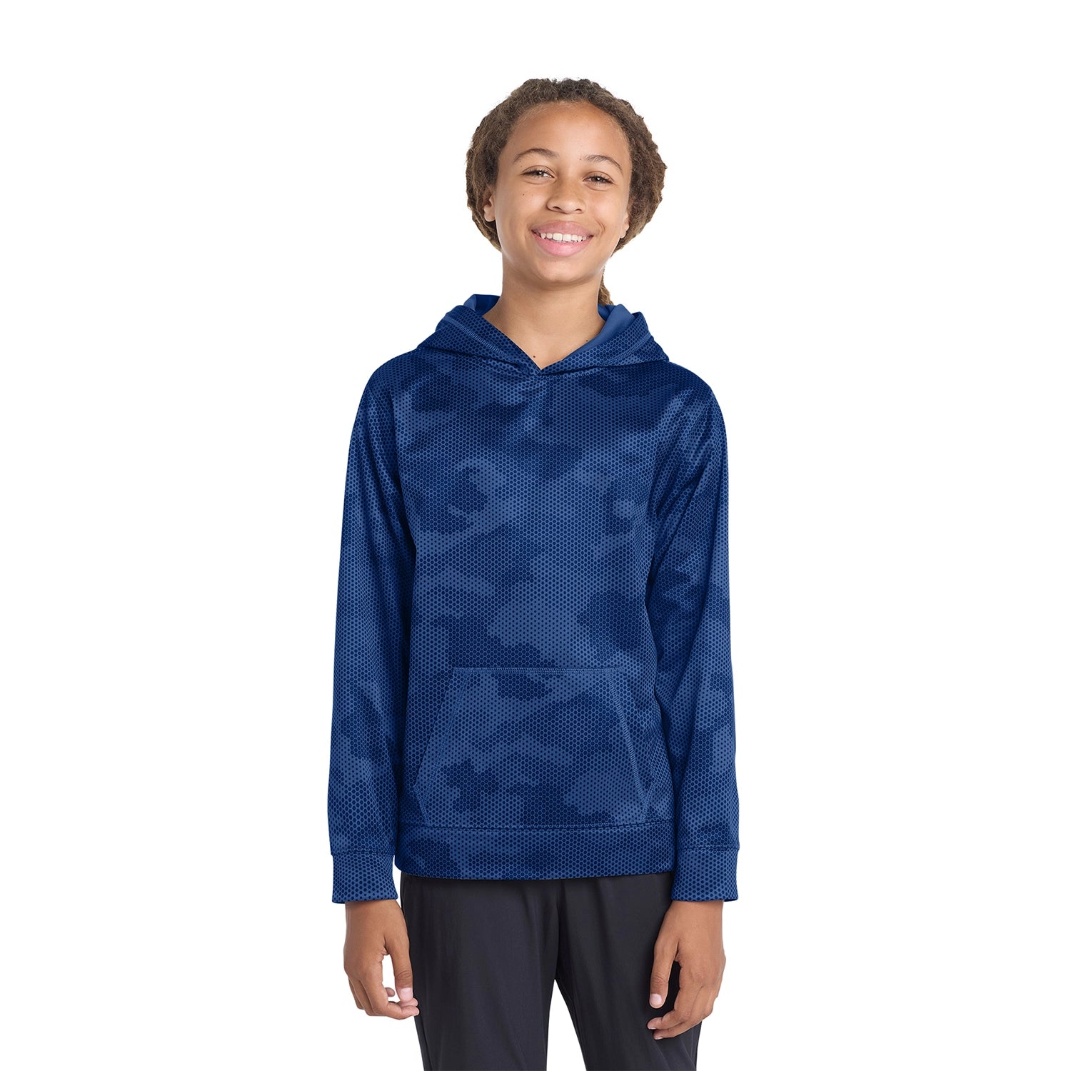 SportTek Decorated Youth SportWick CamoHex Fleece Hooded Pullover
