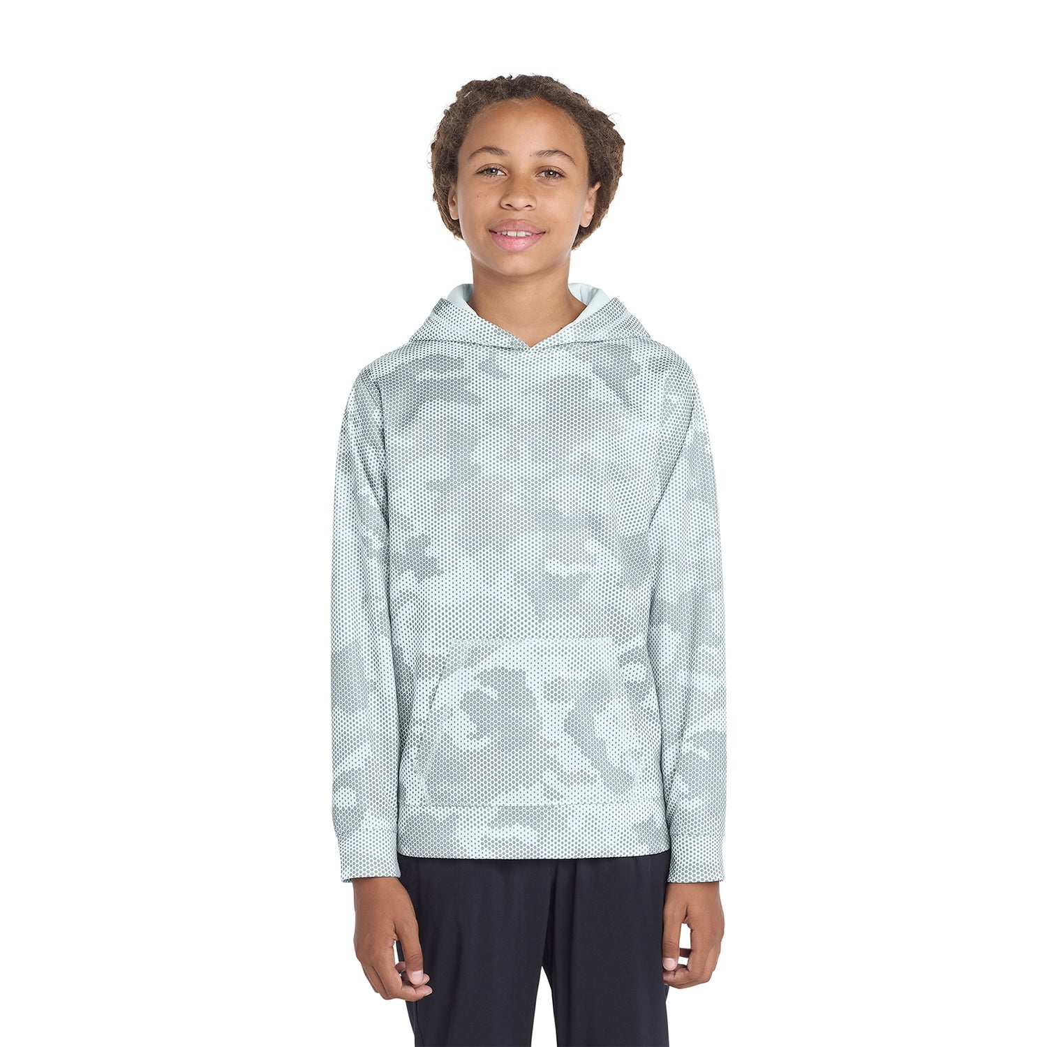 SportTek Decorated Youth SportWick CamoHex Fleece Hooded Pullover