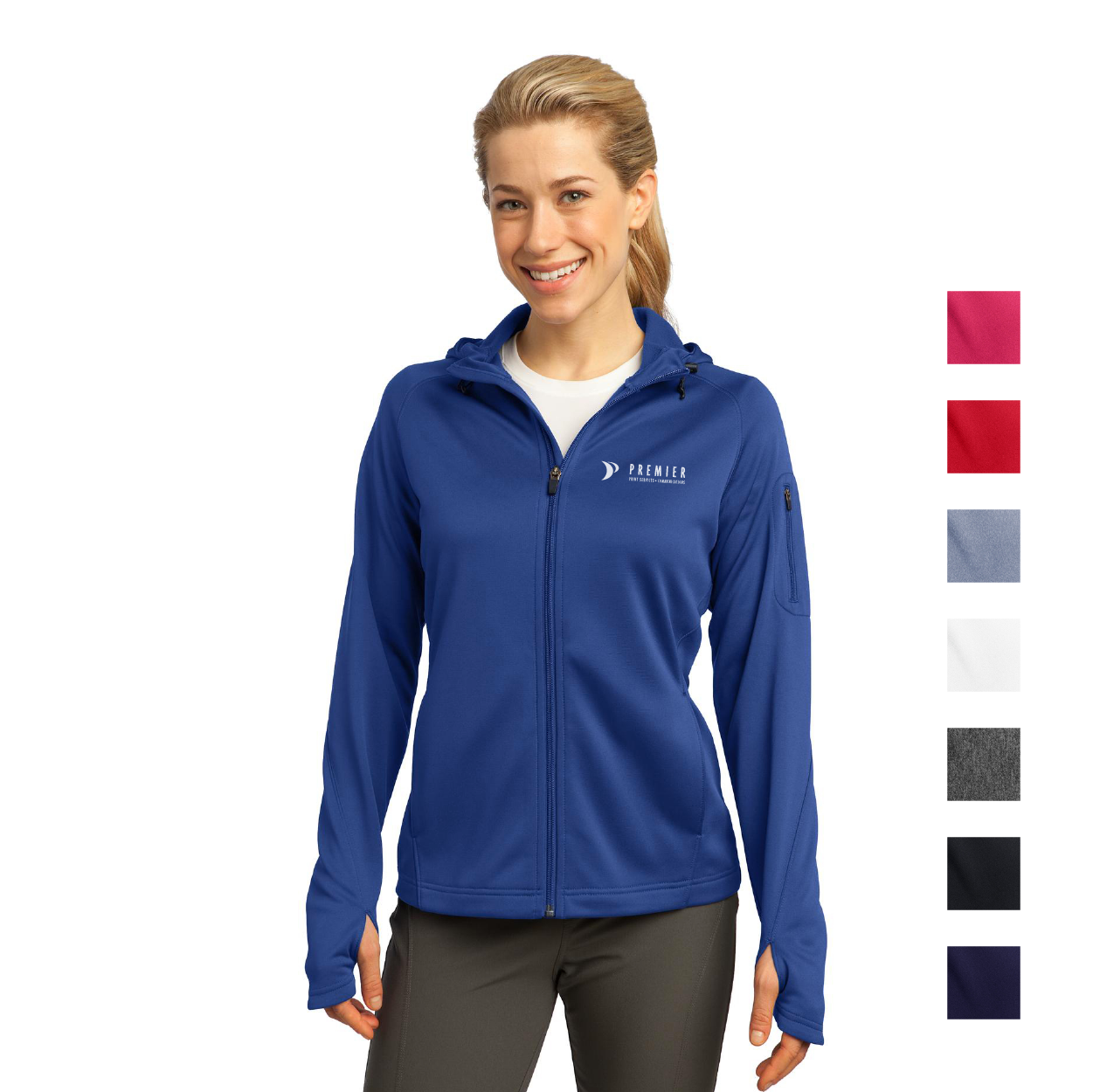 Sport-Tek Women's Tech Fleece Full-Zip Hooded Embroidered Jacket Decorated - True Royal Blue