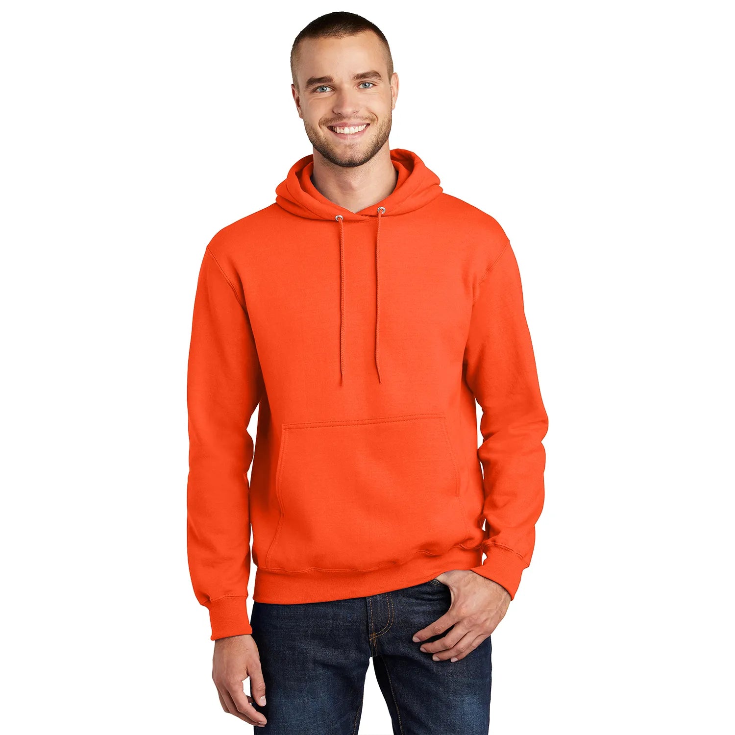 Port & Company Essential Fleece Pullover Hooded Sweatshirt Decorated - Safety Orange