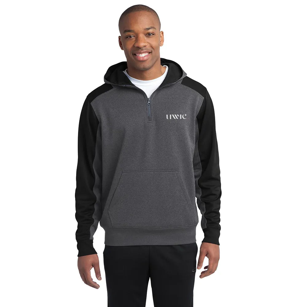 Sport-Tek Tech Fleece Colorblock 1/4-Zip Hooded Sweatshirt Decorated - Graphite Grey Heather/Black