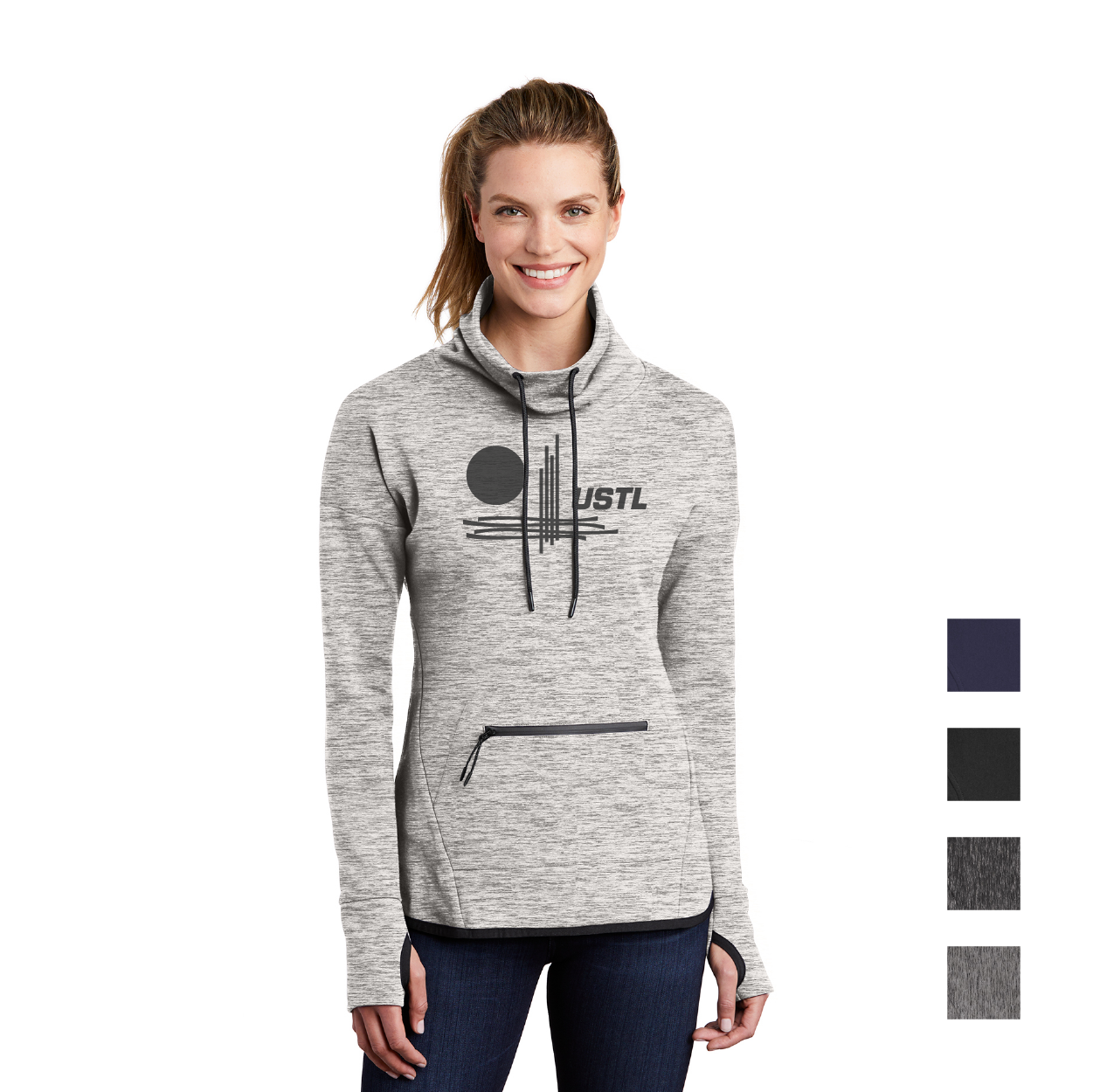 Sport-Tek Women's Triumph Cowl Neck Pullover Decorated - Athletic Grey Heather