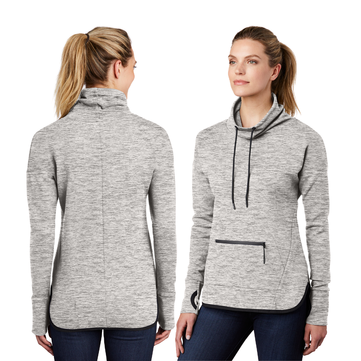 Sport-Tek Women's Triumph Cowl Neck Pullover Decorated - Black