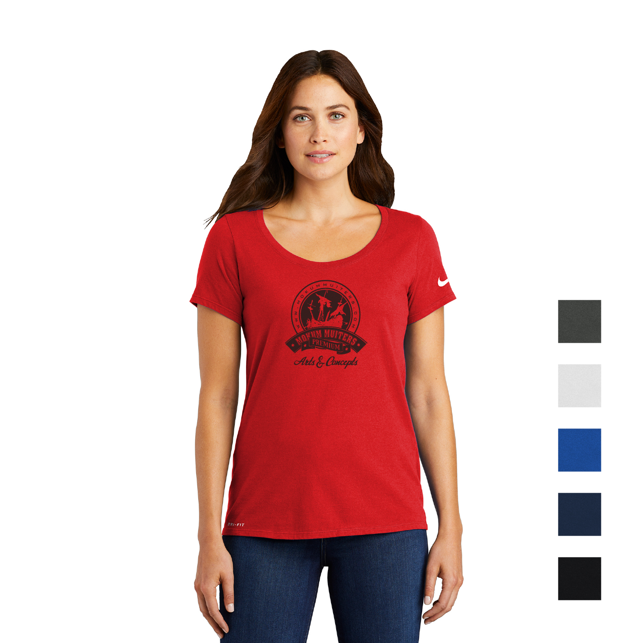 Nike Women's Dri-FIT Cotton/Poly Scoop Neck Tee Decorated - Anthracite Black