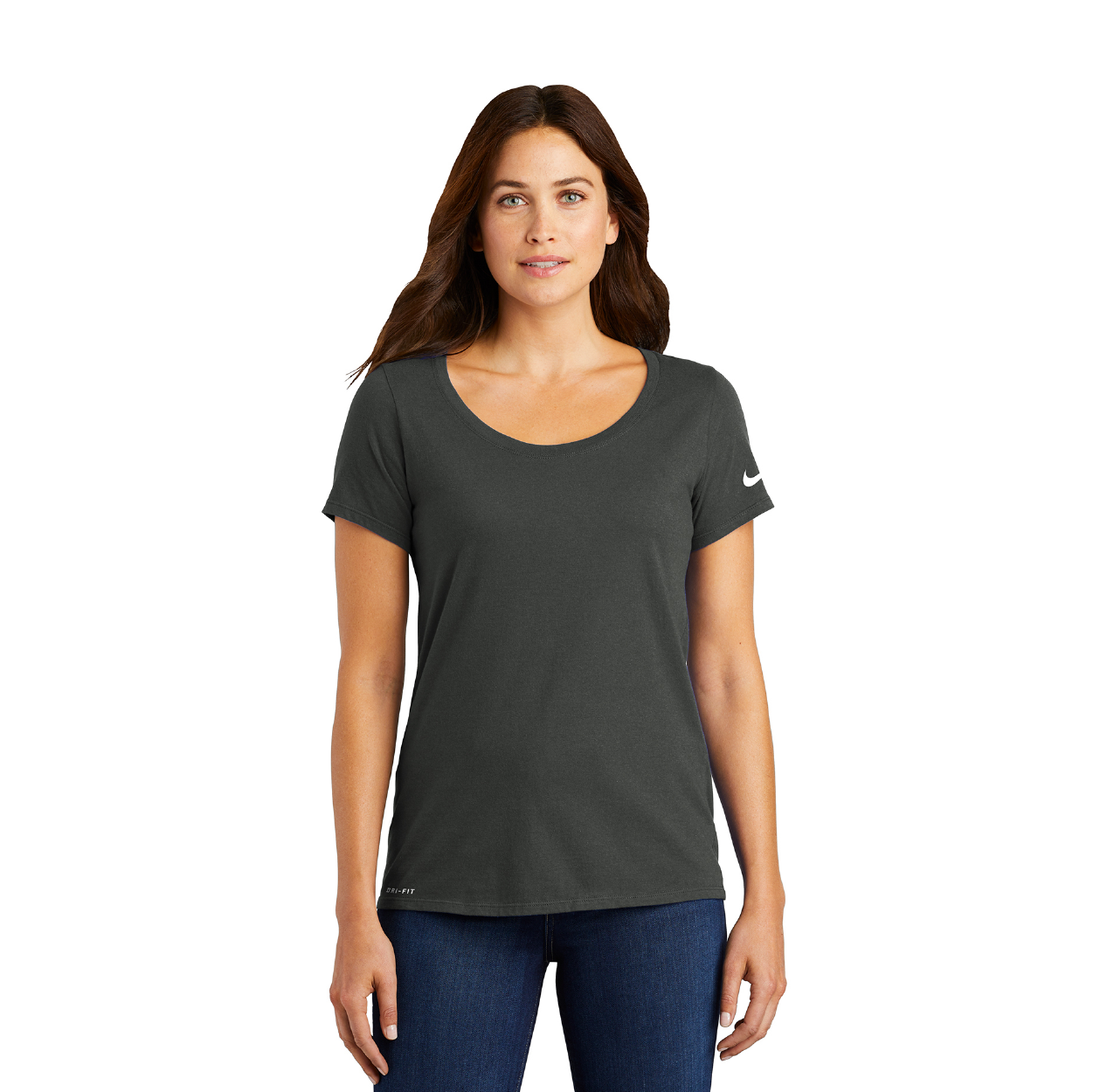 Nike Women's Dri-FIT Cotton/Poly Scoop Neck Tee Decorated - White