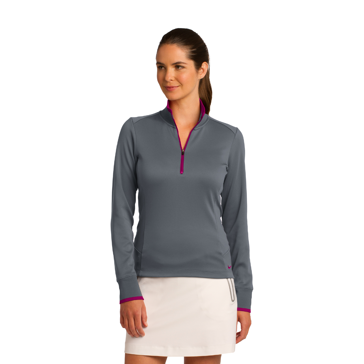 Nike Women's Dri-FIT 1/2-Zip Cover-Up Embroidered - White/Black (PMS PROCESS BLACK C)