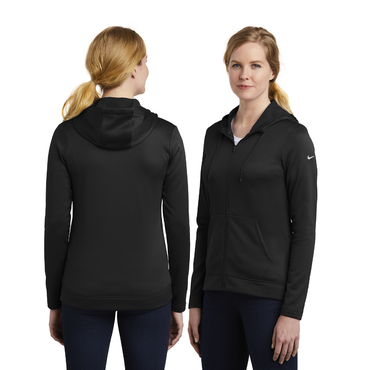 Nike Women's Therma-FIT Full-Zip Fleece Embroidered Hoodie - Black