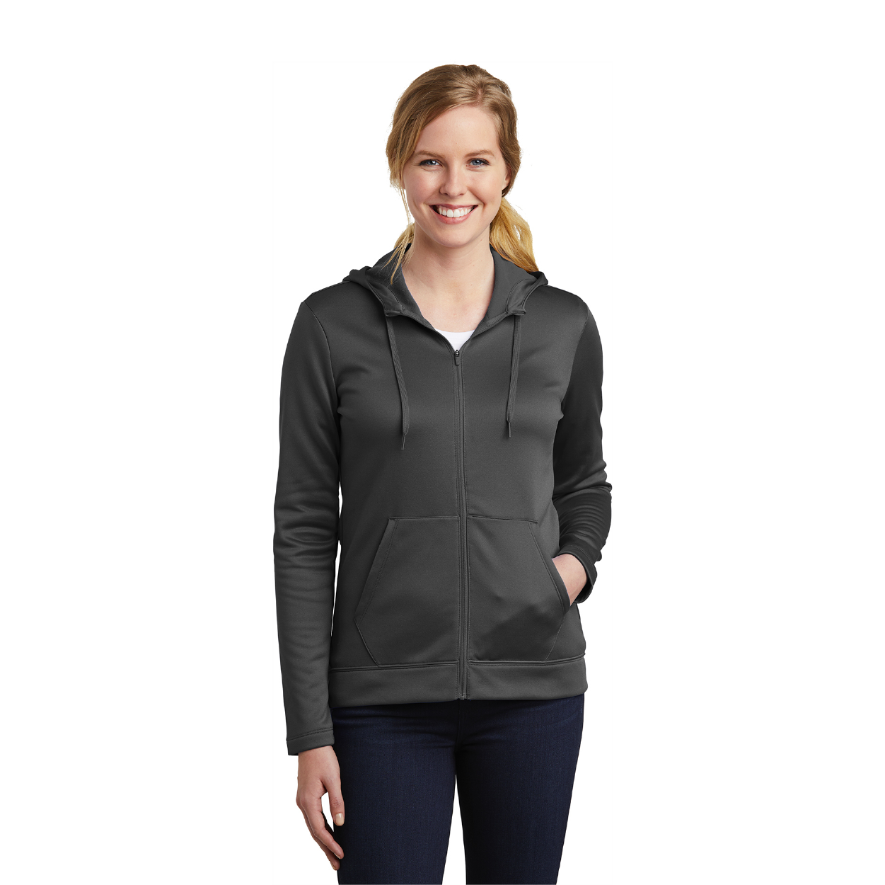 Nike Women's Therma-FIT Full-Zip Fleece Embroidered Hoodie - Dark Grey Heather