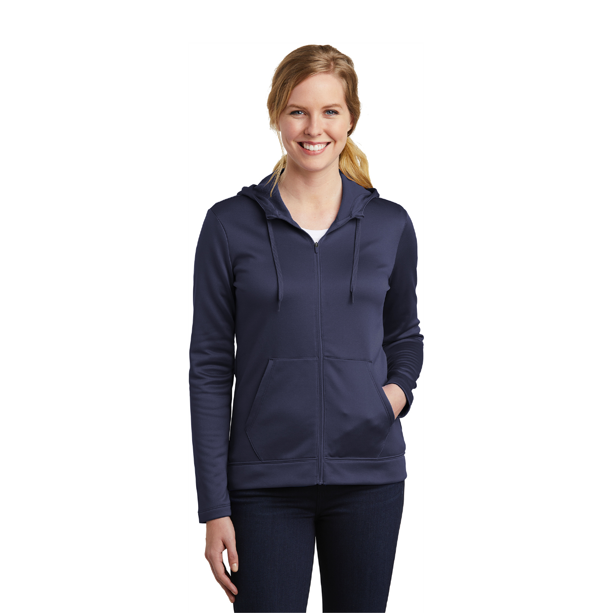 Nike Women's Therma-FIT Full-Zip Fleece Embroidered Hoodie - Midnight Navy Blue