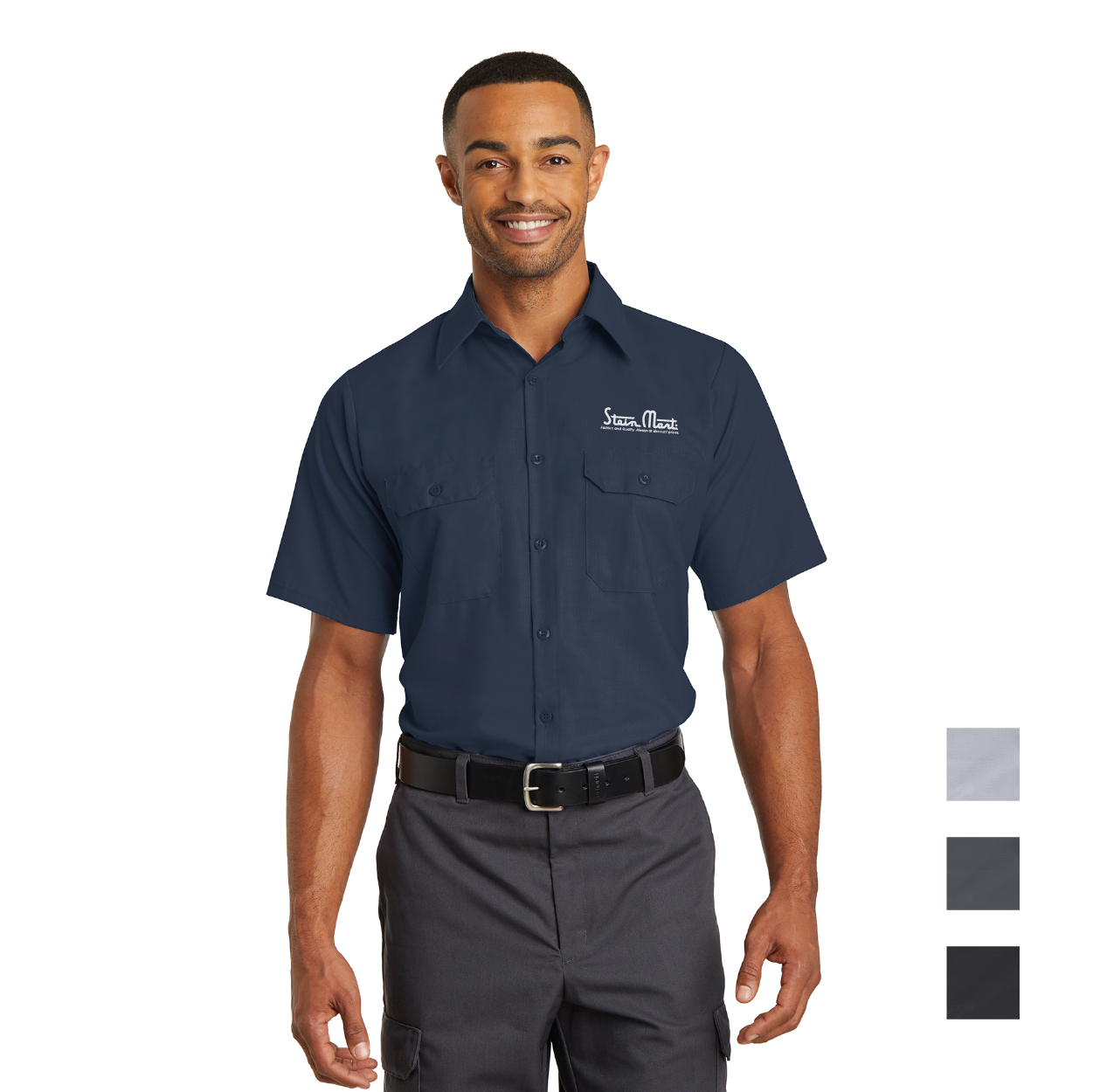 Red Kap Short Sleeve Solid Ripstop Shirt Embroidered - Navy Blue