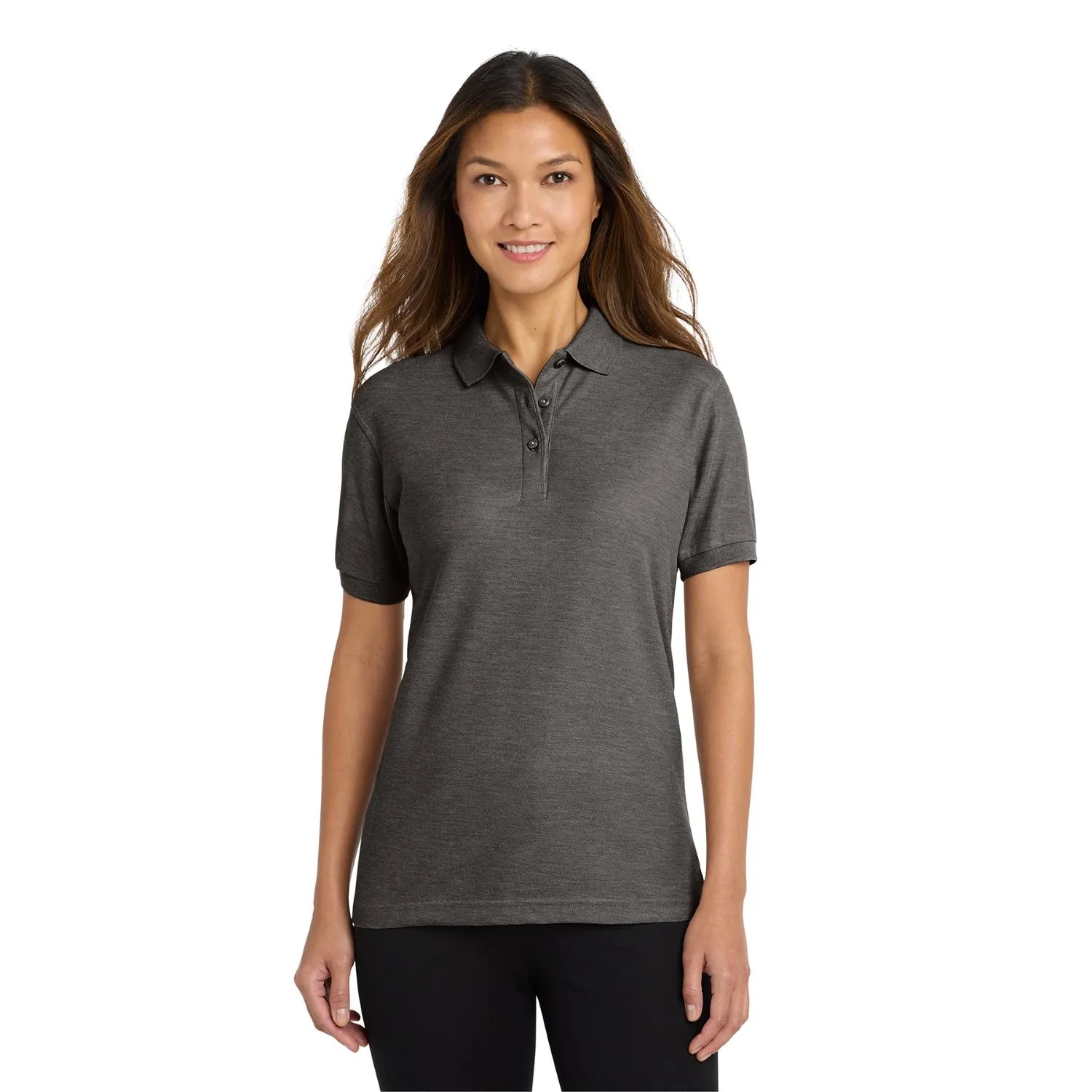 Port Authority Women's Silk Touch Embroidered Polo - Charcoal Heather Grey