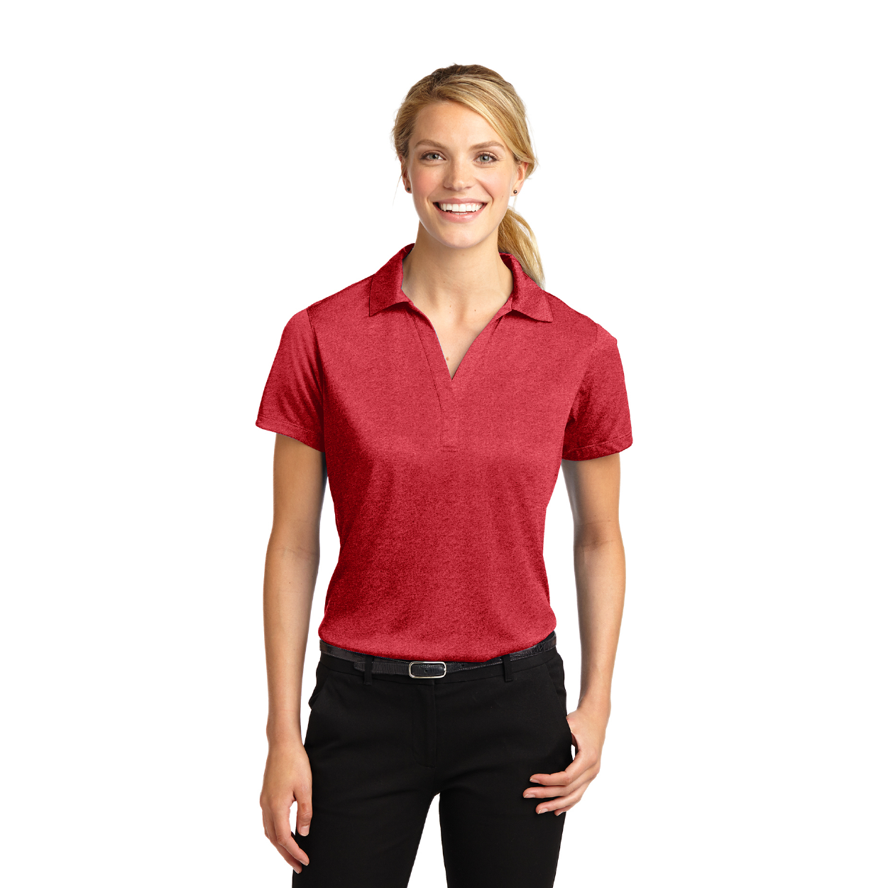 Sport-Tek Women's Heather Contender Embroidered Polo - Forest Green Heather (PMS 3435C)