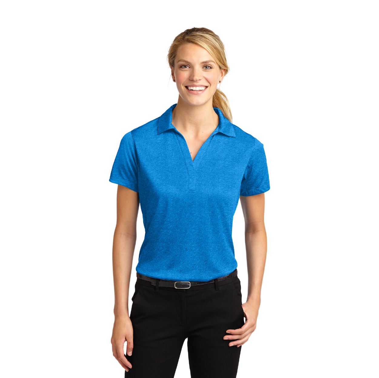Sport-Tek Women's Heather Contender Embroidered Polo - Turf Green Heather (PMS 361C)