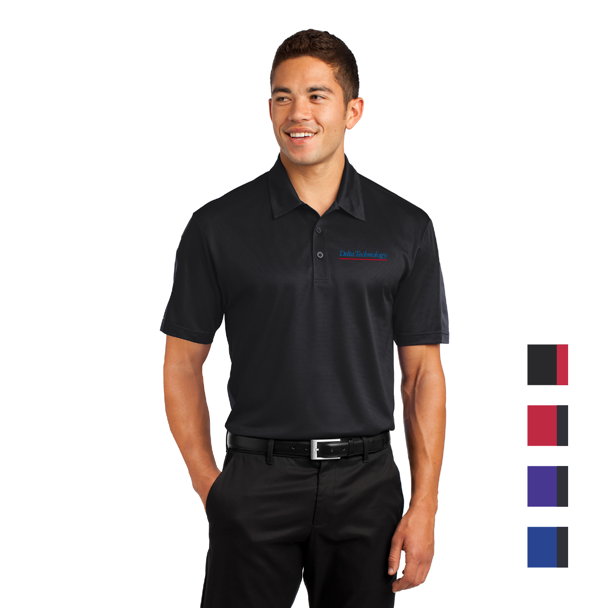 Sport-Tek PosiCharge Active Textured Colorblock Embroidered Polo - Black/Grey