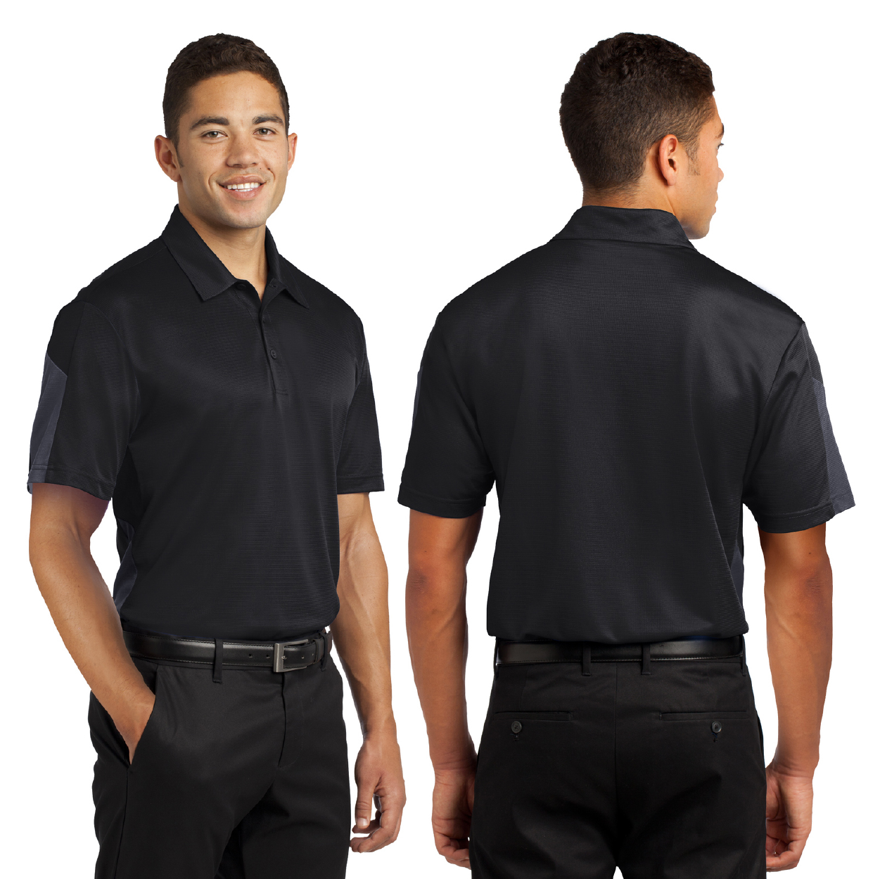 Sport-Tek PosiCharge Active Textured Colorblock Embroidered Polo - Black/True Red
