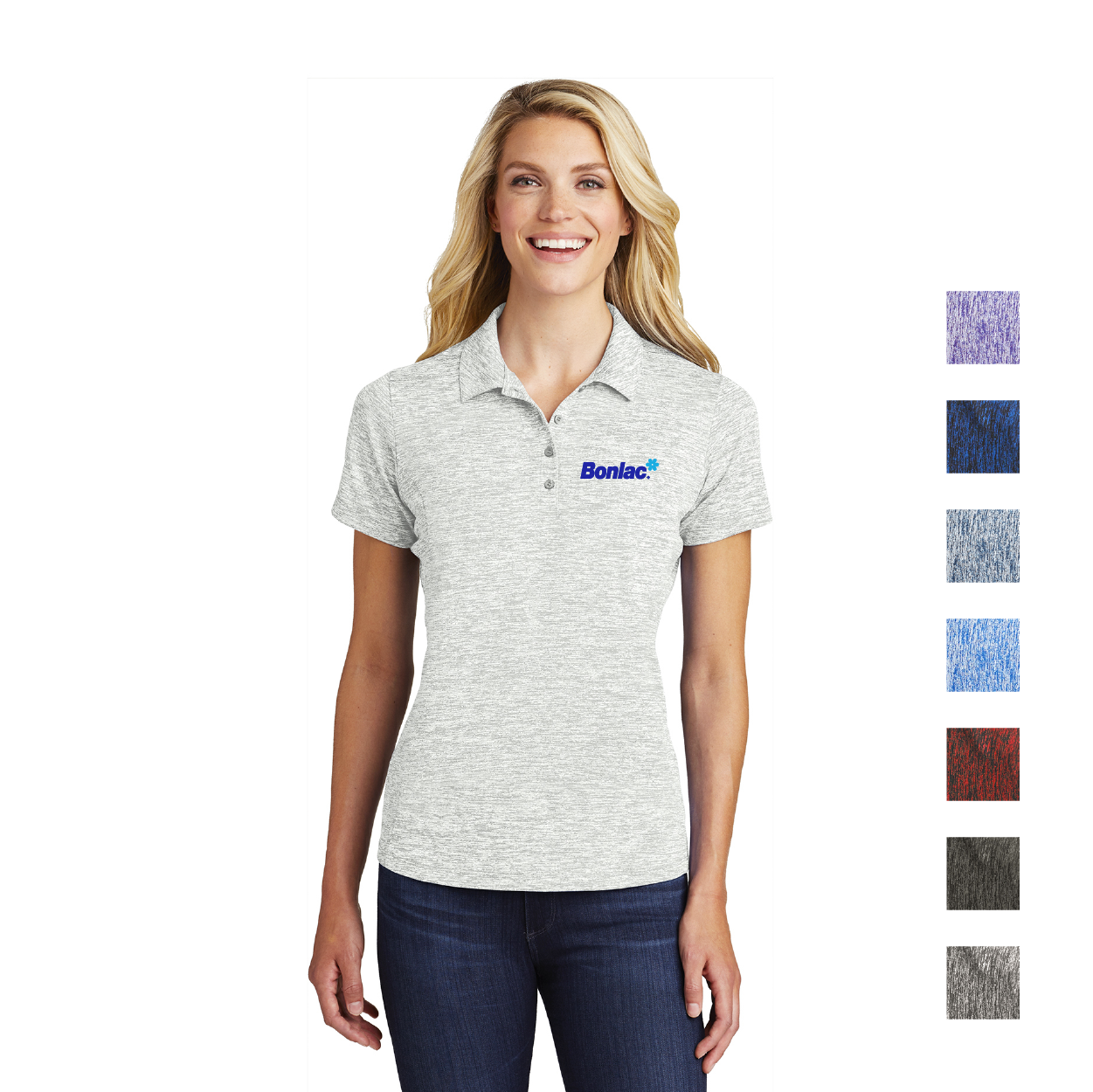 Sport-Tek Women's PosiCharge Electric Heather Embroidered Polo - Black Electric (PMS BLACK C)