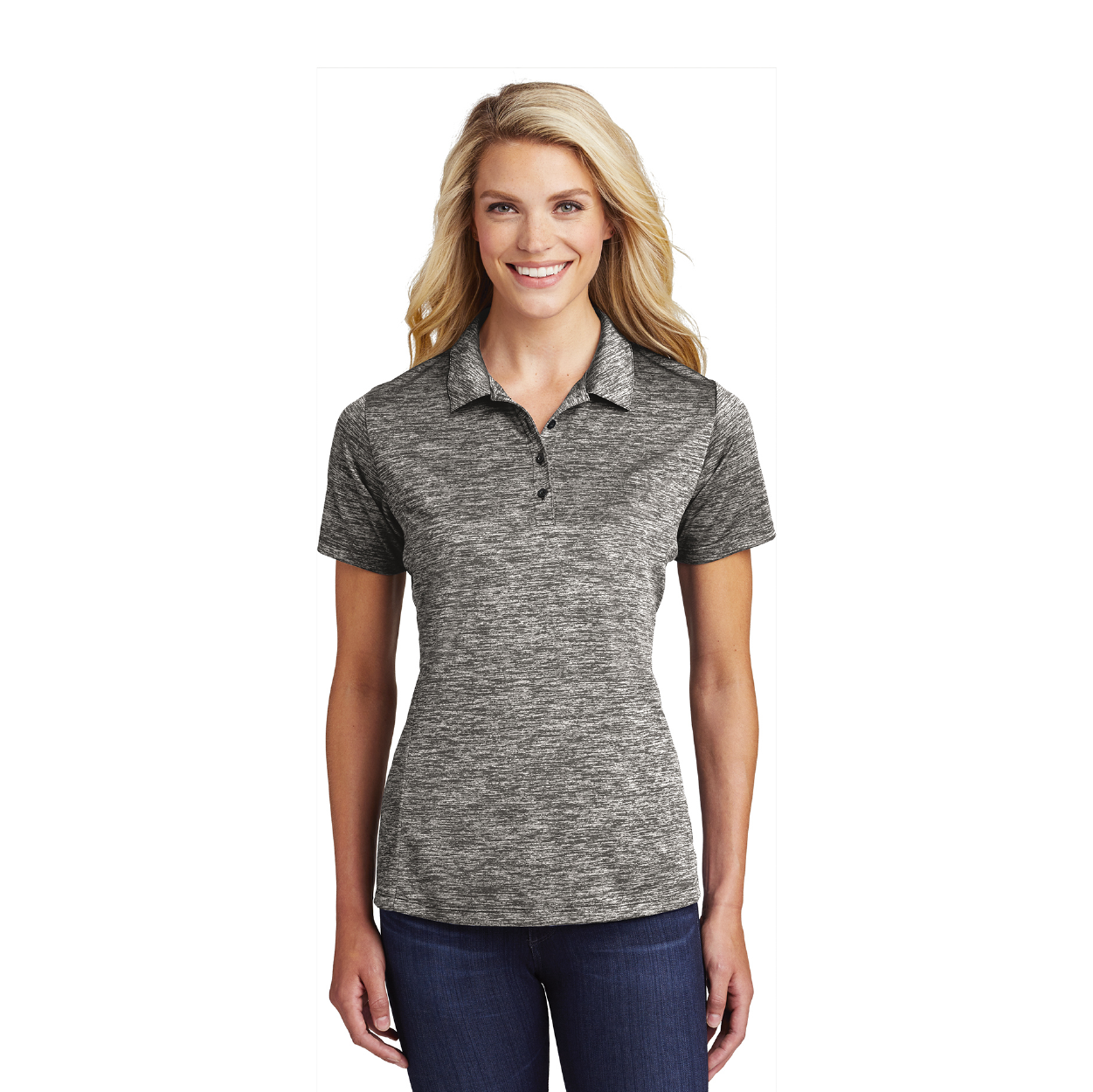 Sport-Tek Women's PosiCharge Electric Heather Embroidered Polo - Deep Red/Black Electric (PMS 201C)