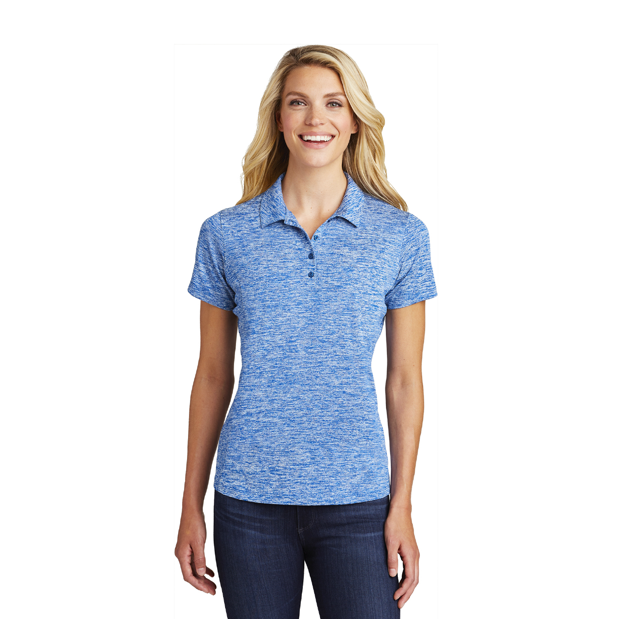 Sport-Tek Women's PosiCharge Electric Heather Embroidered Polo - True Navy Electric (PMS 533C)