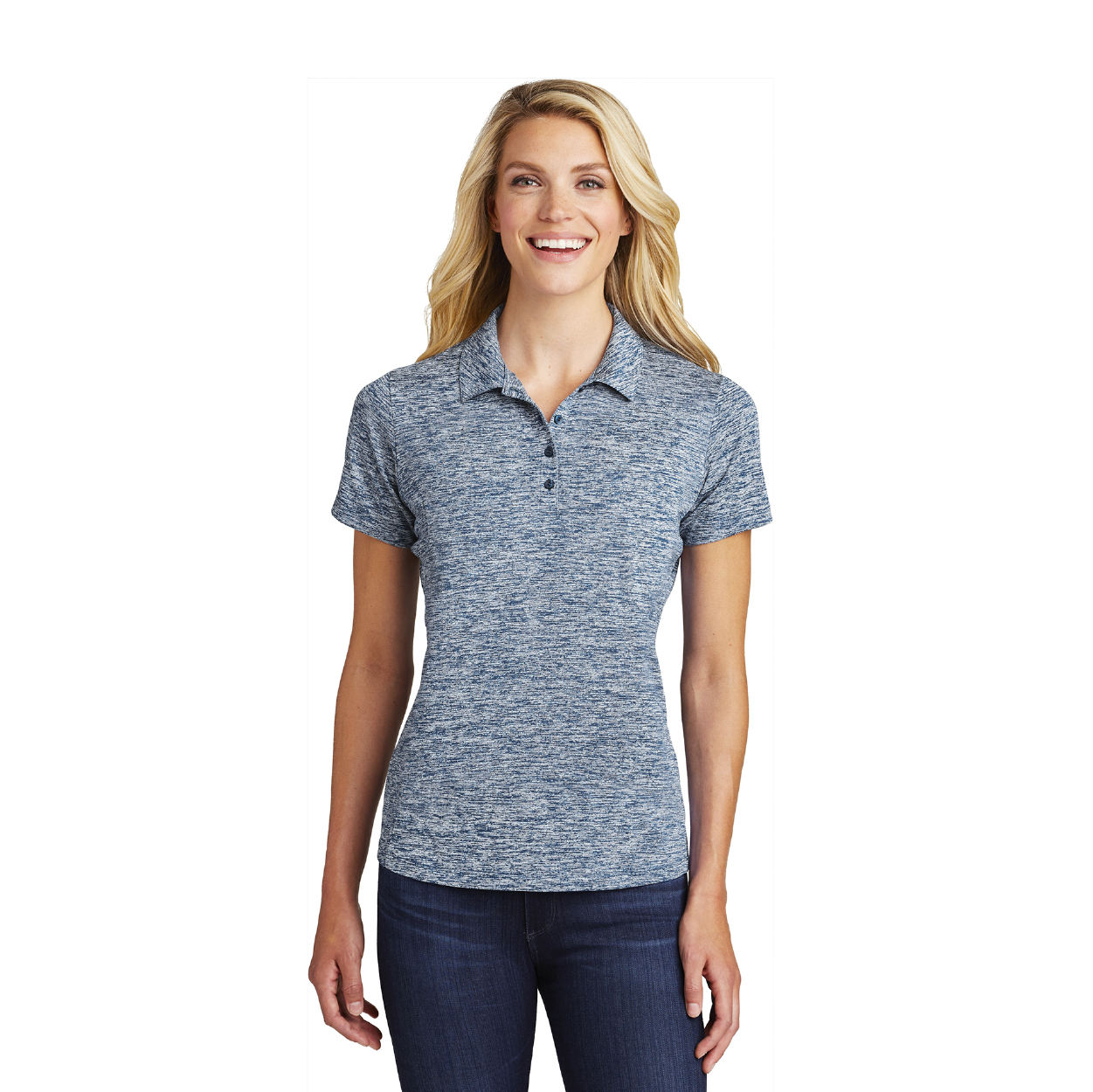 Sport-Tek Women's PosiCharge Electric Heather Embroidered Polo - True Royal Electric (PMS 7686C)