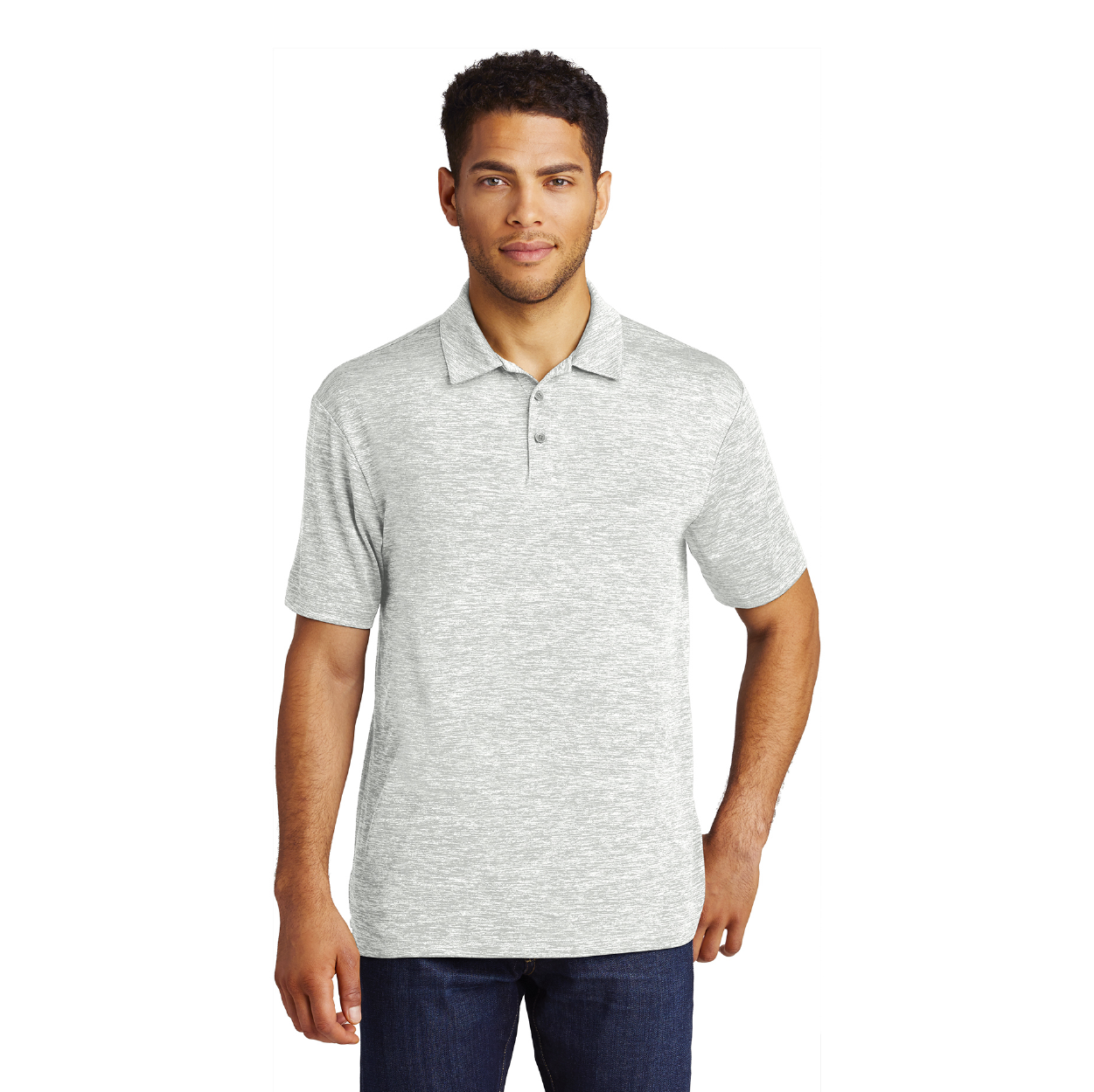 Sport-Tek PosiCharge Electric Heather Embroidered Polo - Grey-Black Electric