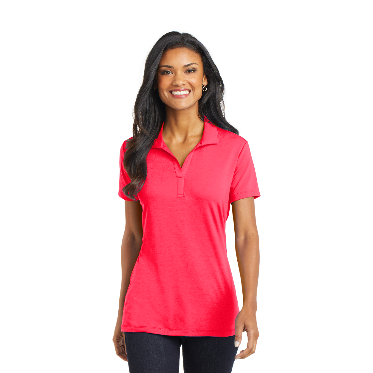 Port Authority Women's Cotton Touch Performance Embroidered Polo - Hot Coral Pink