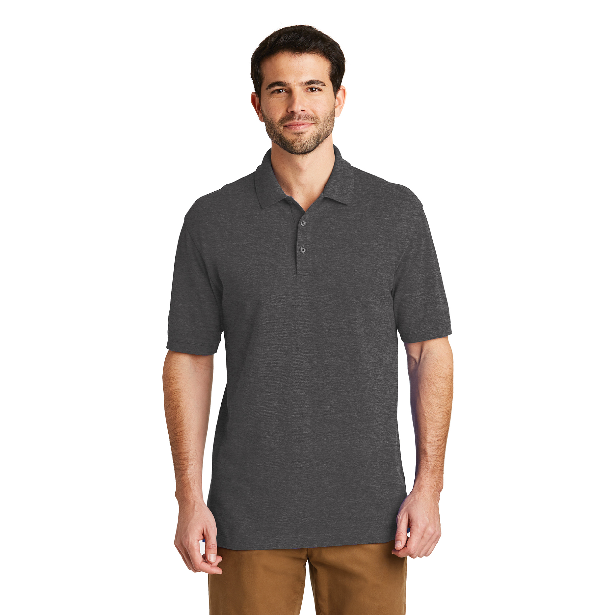Port Authority EZCotton Embroidered Polo - Charcoal Heather Grey 426C)