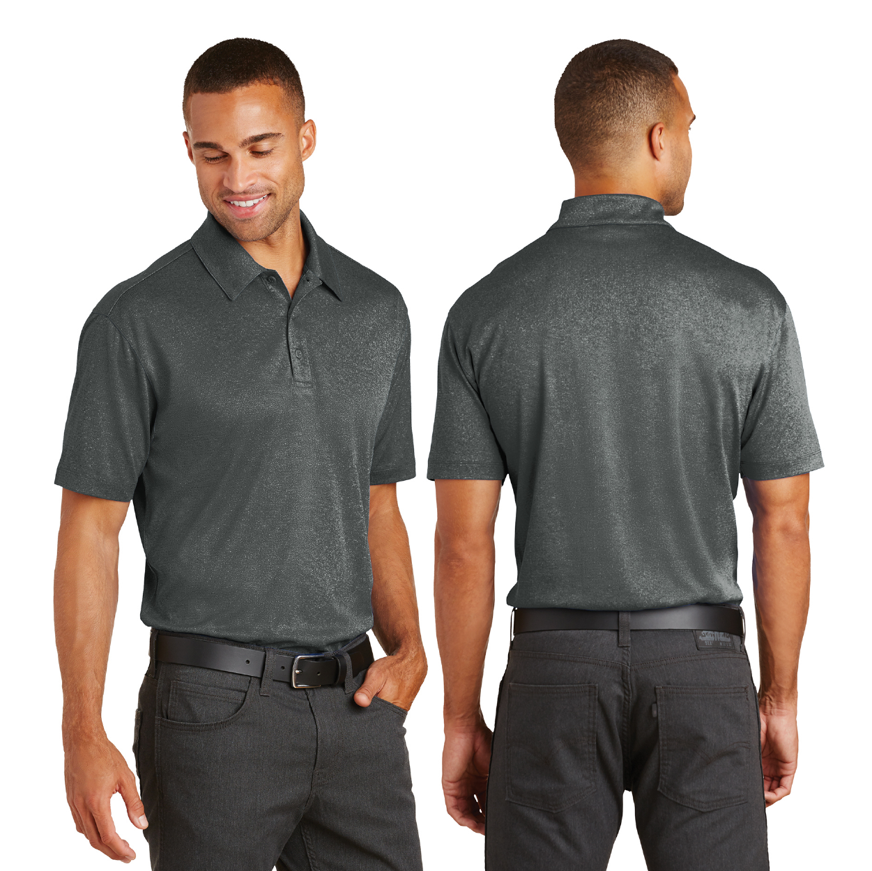 Port Authority Trace Heather Embroidered Polo - True Navy Blue Heather