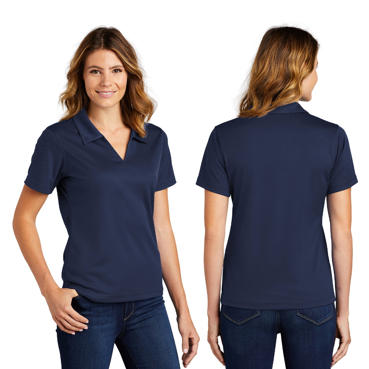 Sport-Tek Women's Dri-Mesh V-Neck Embroidered Polo - Blueberry Blue