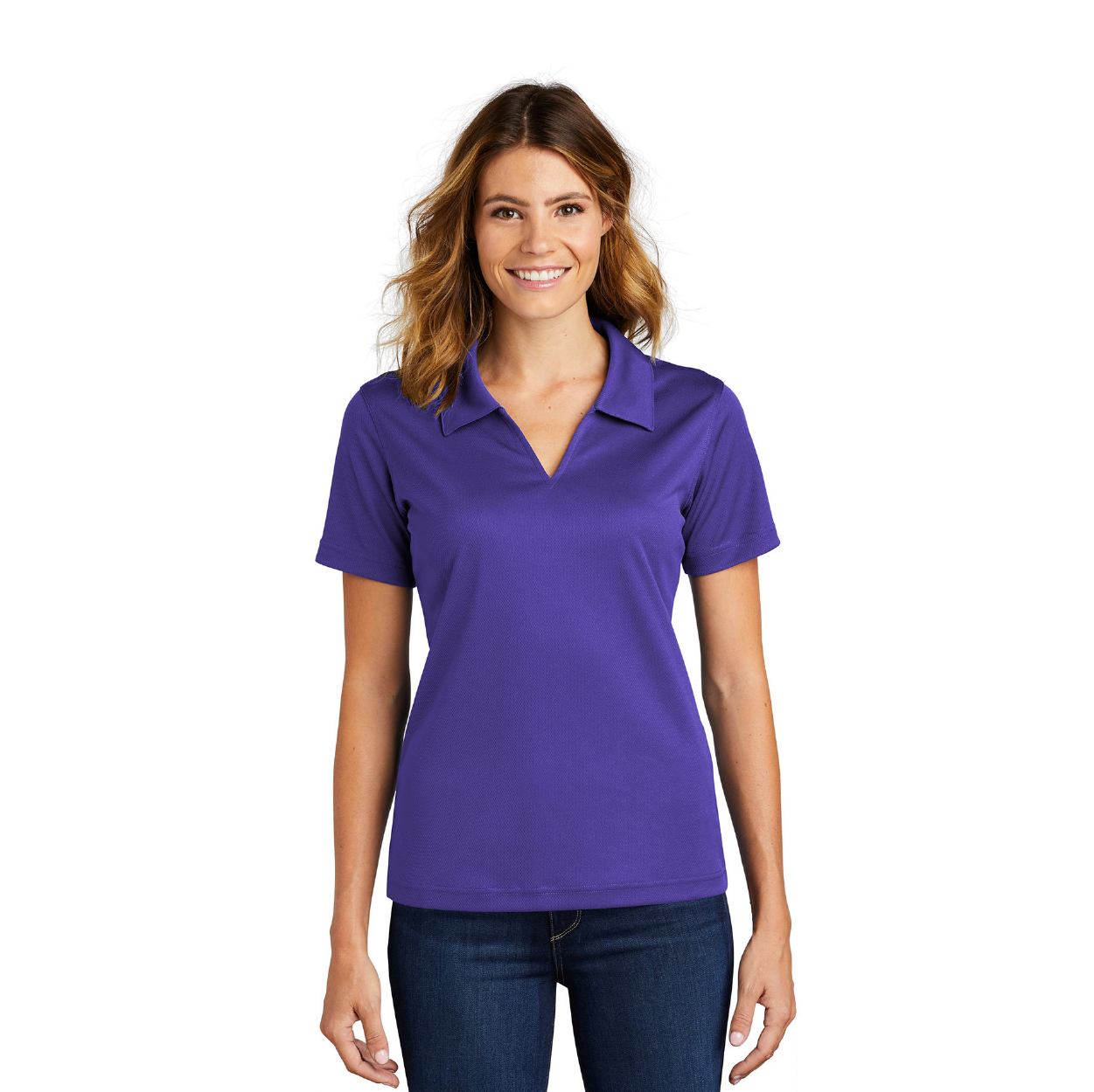 Sport-Tek Women's Dri-Mesh V-Neck Embroidered Polo - Navy Blue