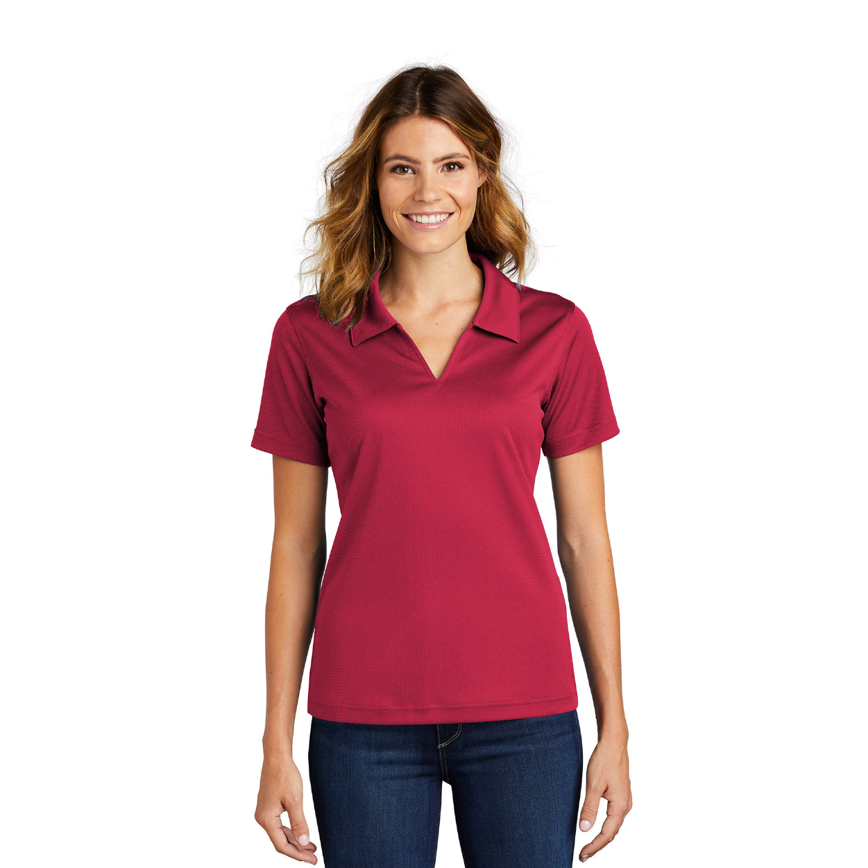 Sport-Tek Women's Dri-Mesh V-Neck Embroidered Polo - Red
