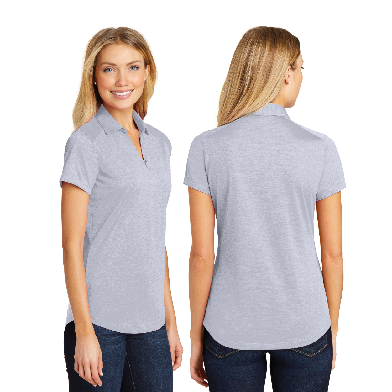 Port Authority Women's Digi Heather Performance Embroidered Polo - Dress Blue Navy