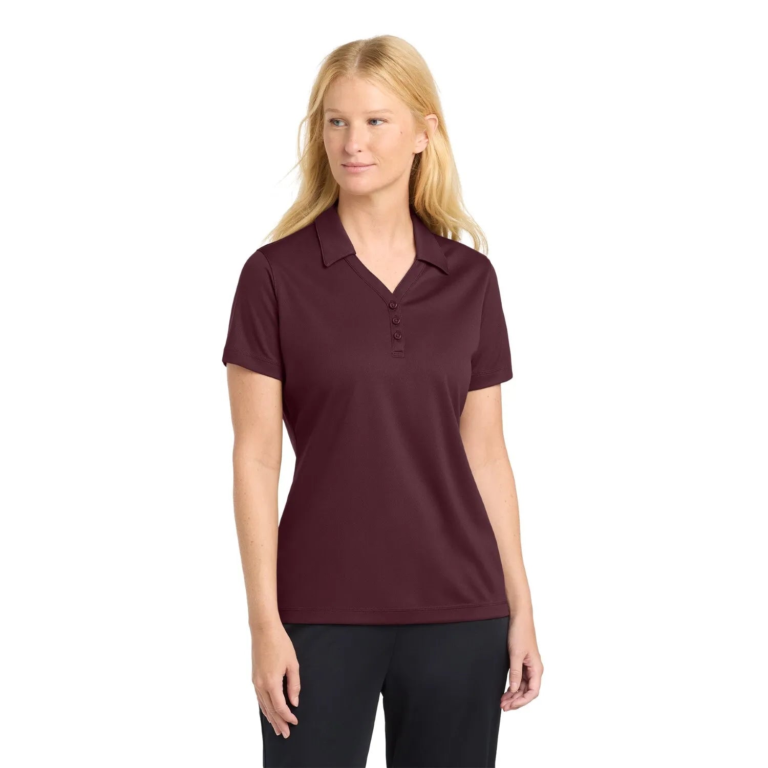 Sport-Tek Women's PosiCharge Micro-Mesh Embroidered Polo - Maroon Red