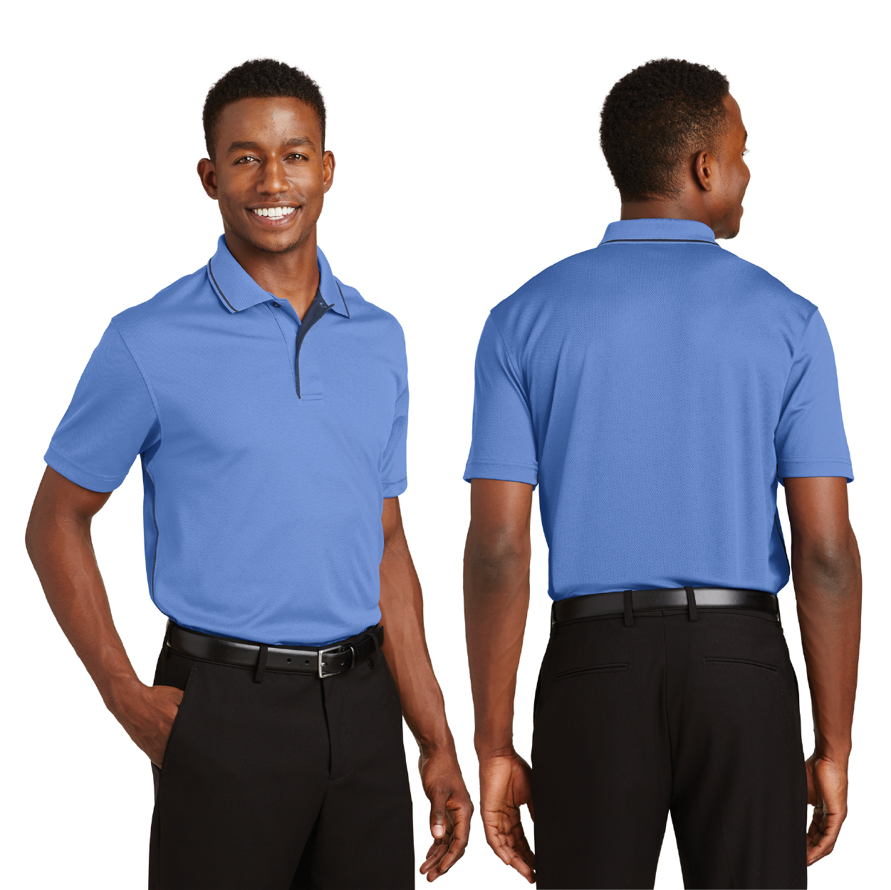 Sport-Tek Dri-Mesh Embroidered Polo with Tipped Collar and Piping - Navy Blue/White