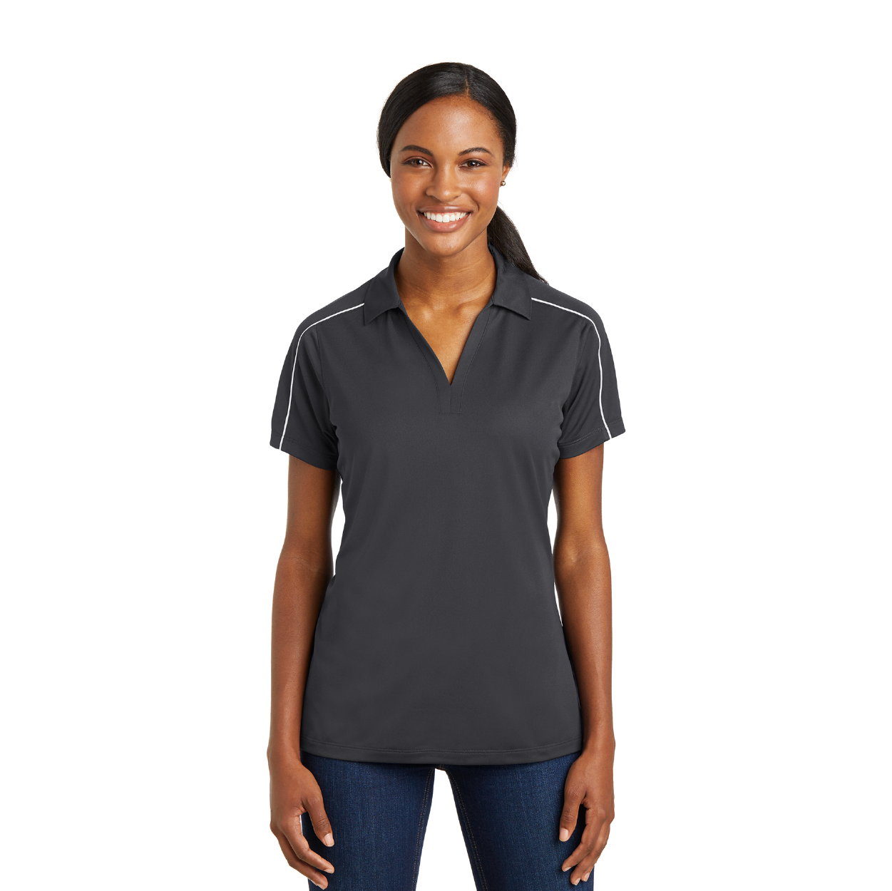 Sport-Tek Women's Micropique Sport-Wick Piped Embroidered Polo - Black/True Royal Blue