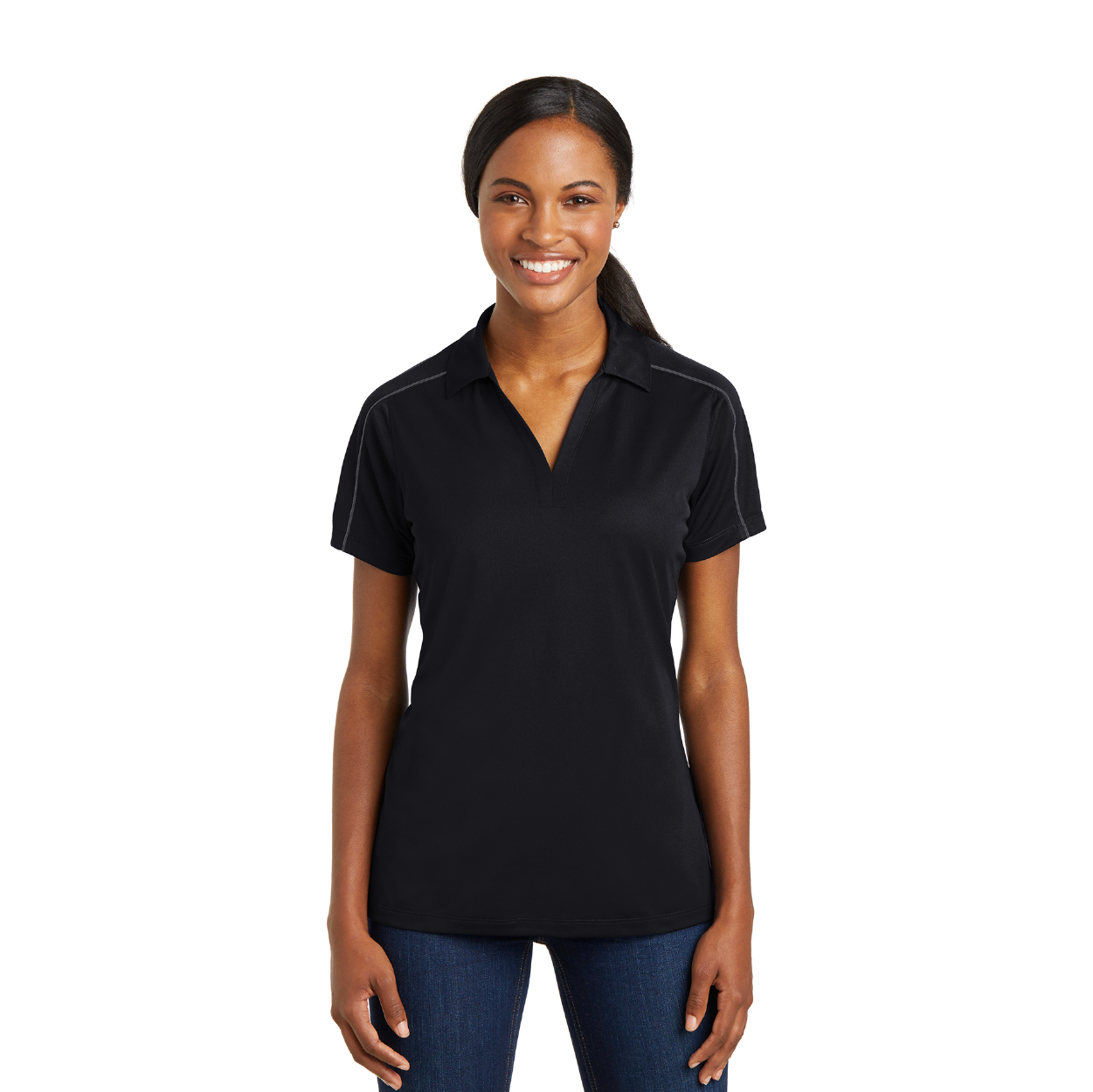 Sport-Tek Women's Micropique Sport-Wick Piped Embroidered Polo - Iron Grey/White