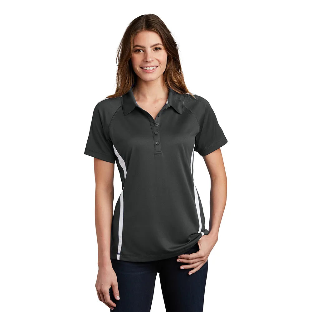 Sport-Tek Women's PosiCharge Micro-Mesh Colorblock Embroidered Polo - Iron Grey/White