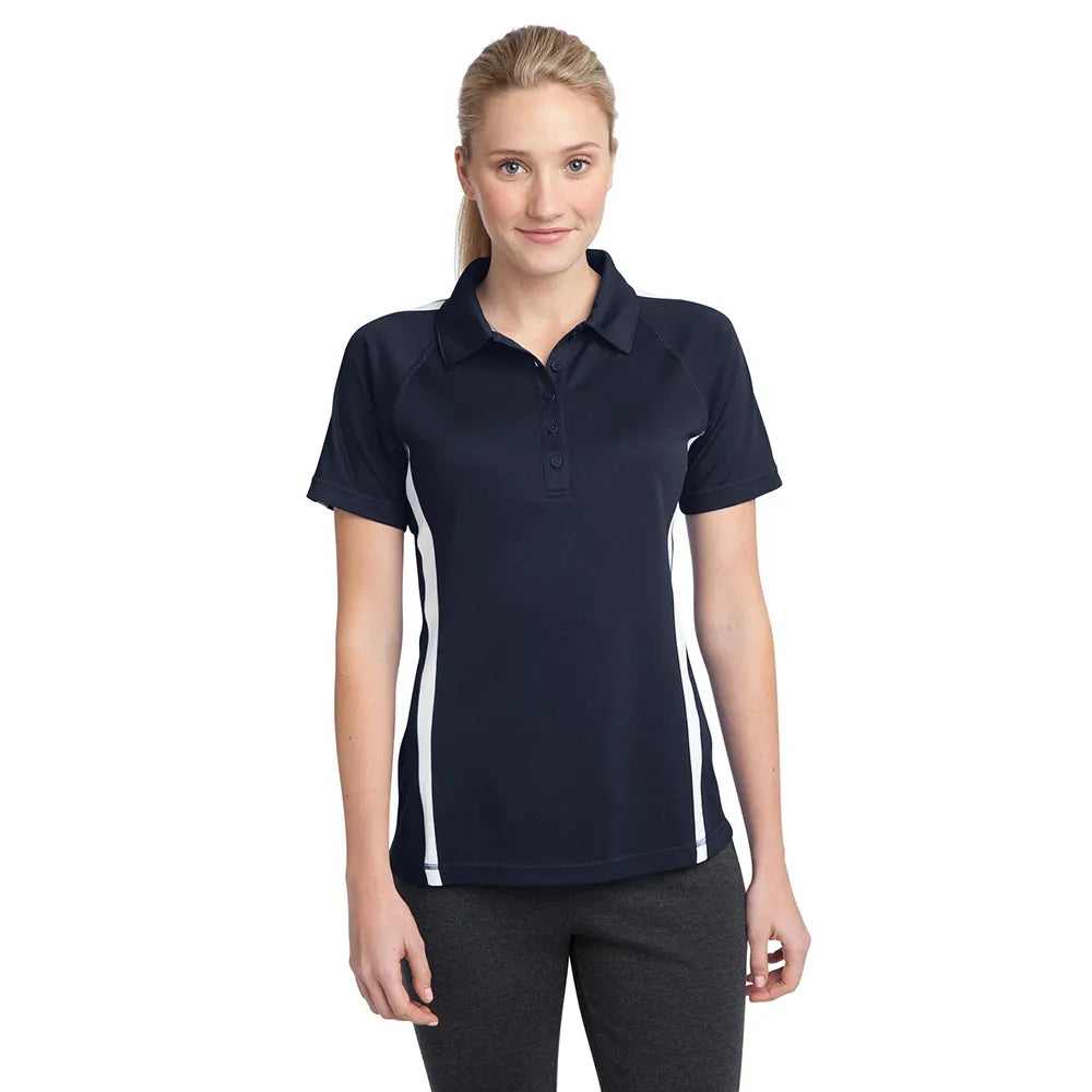 Sport-Tek Women's PosiCharge Micro-Mesh Colorblock Embroidered Polo - True Navy Blue/White