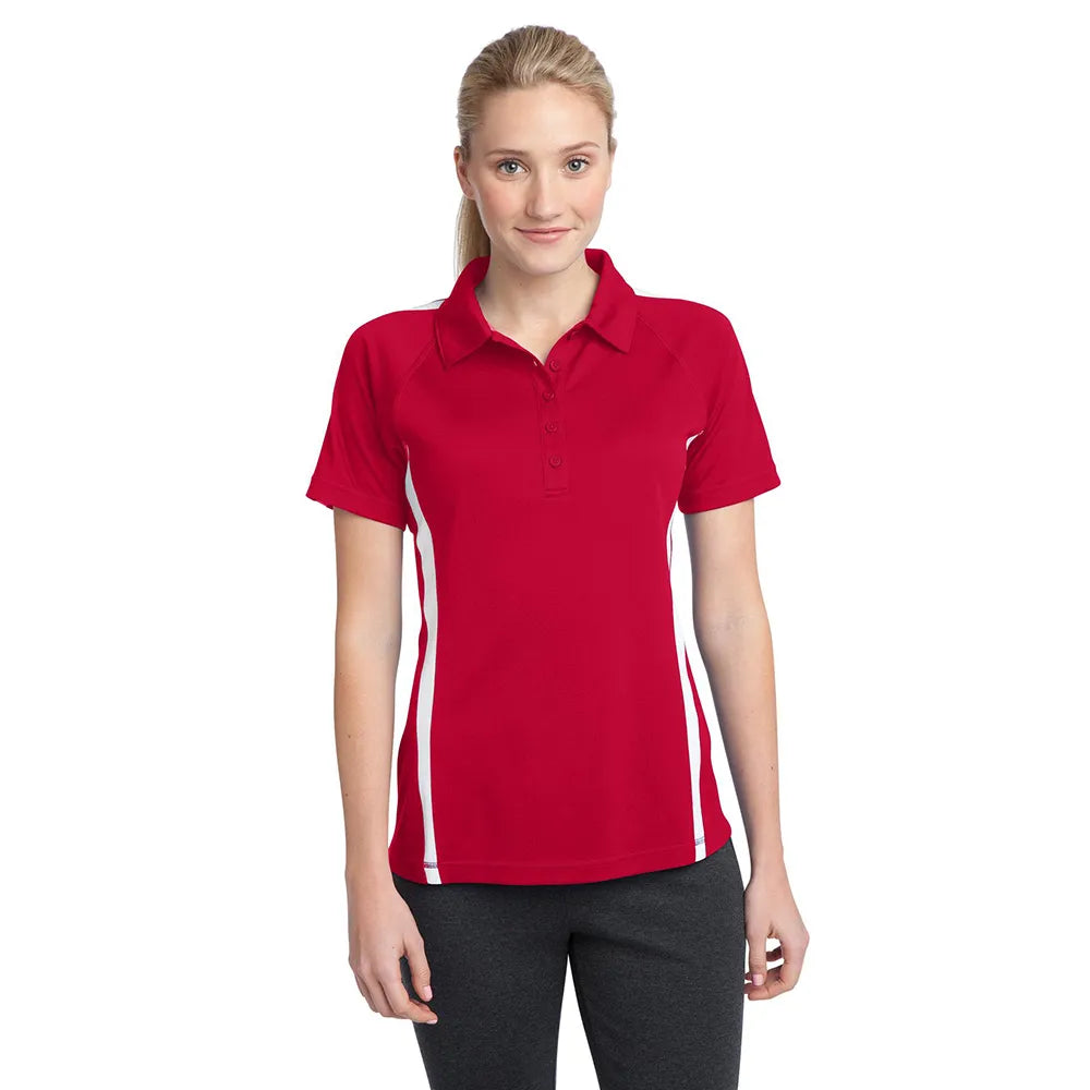 Sport-Tek Women's PosiCharge Micro-Mesh Colorblock Embroidered Polo - True Red/White